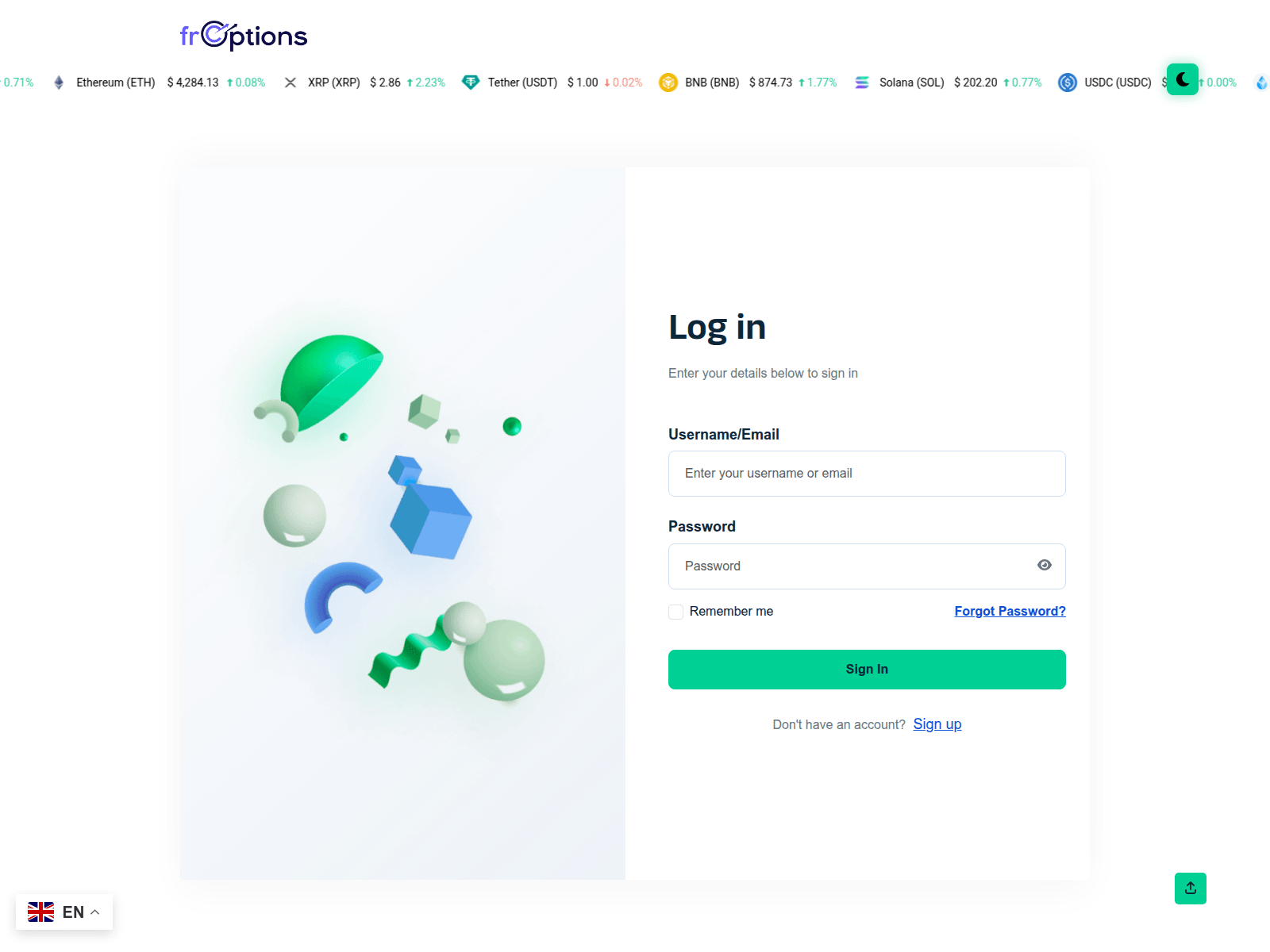 Screenshot of app.frcoptions.net