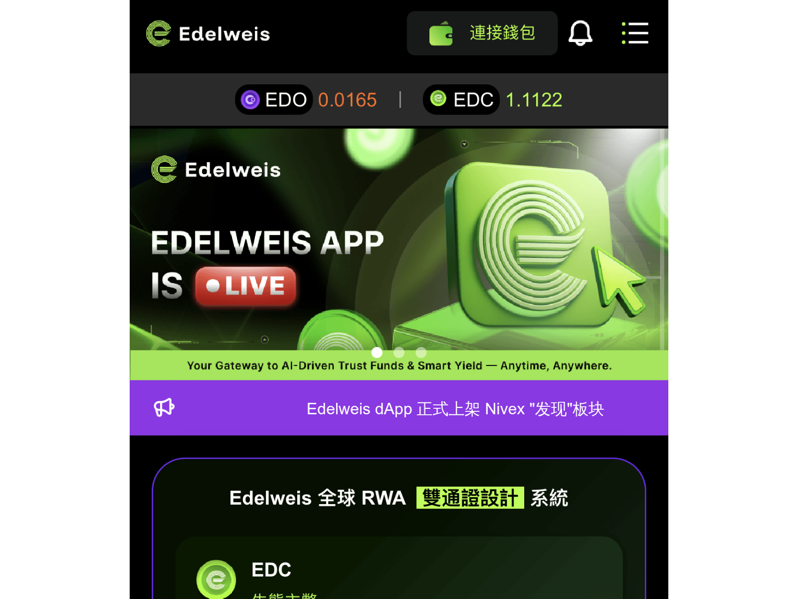Screenshot of dapp.edeiweis.live