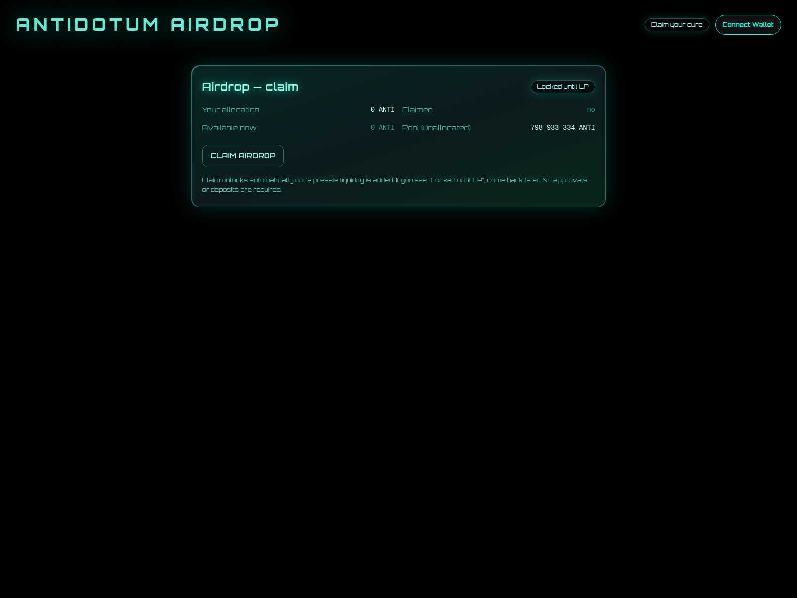 Screenshot of airdrop.antidotumcoin.com