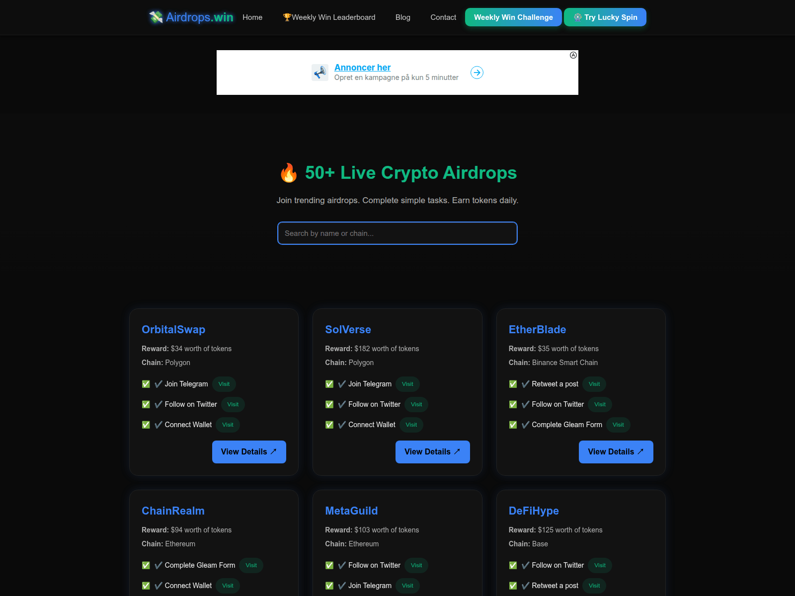 Screenshot of airdrops.win