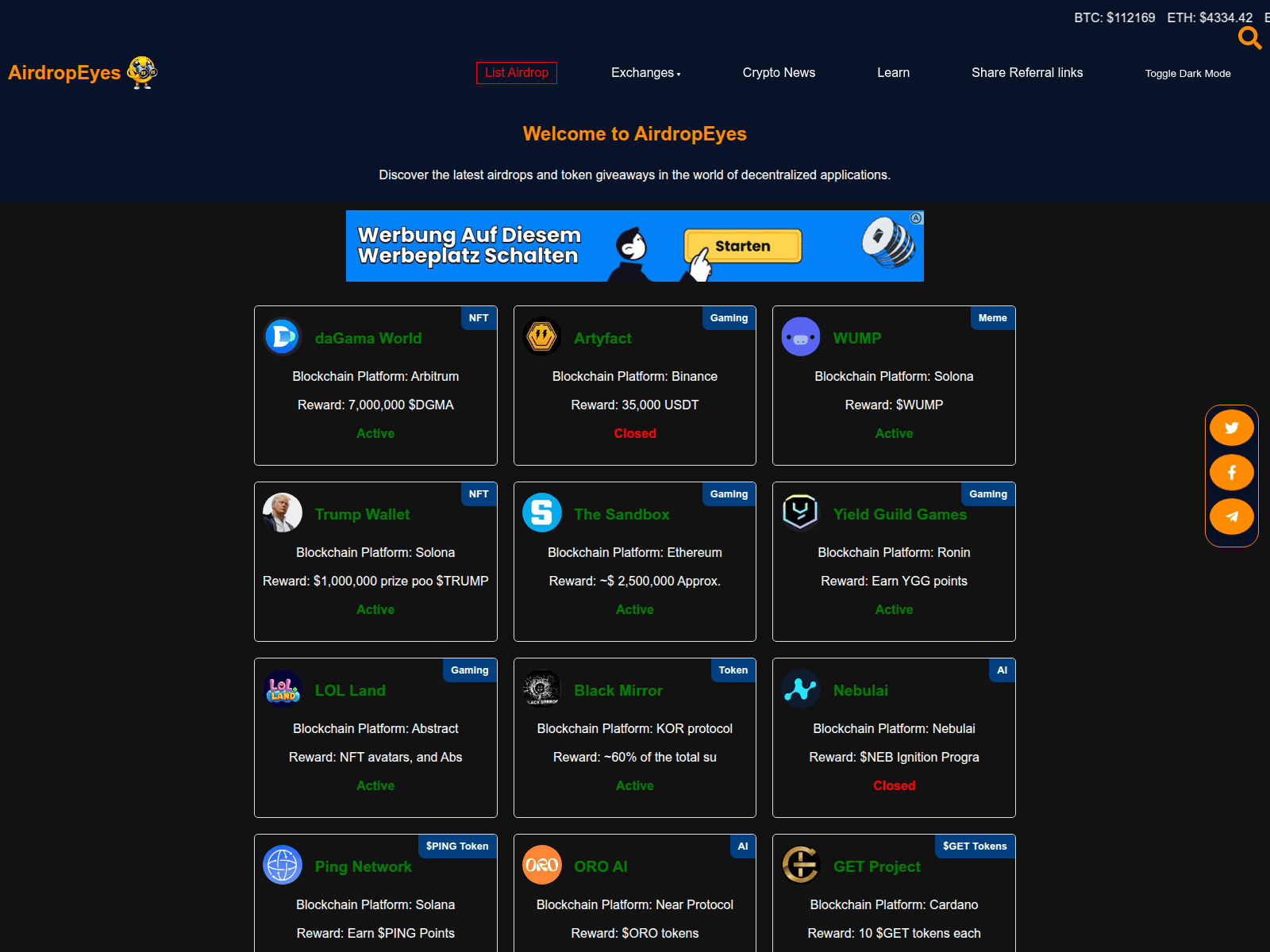 Screenshot of airdropeyes.com