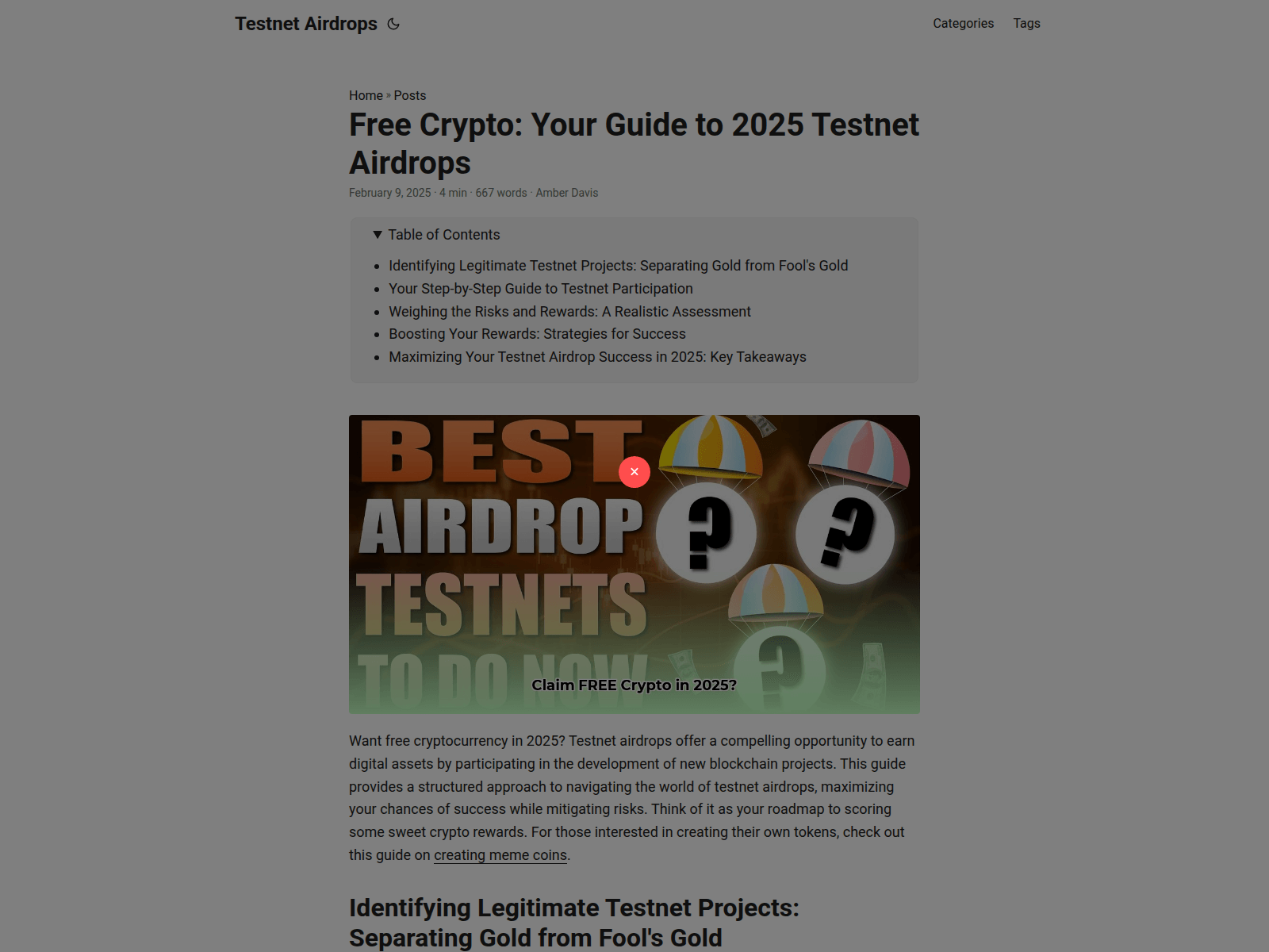 Screenshot of testnet-airdrops.pages.dev
