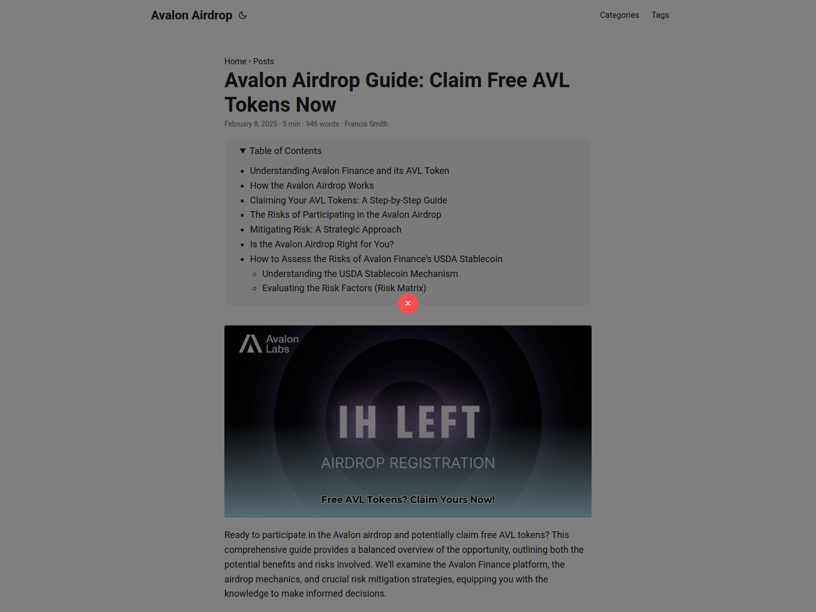 Screenshot of avalon-airdrop.pages.dev
