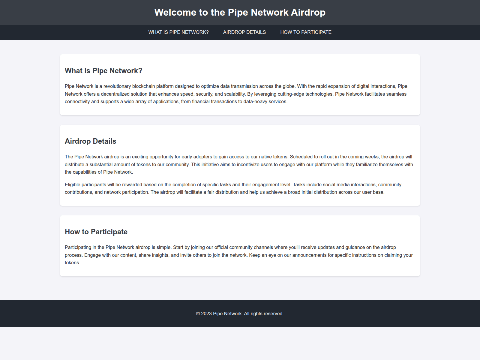 Screenshot of pipenetworkairdrop.live