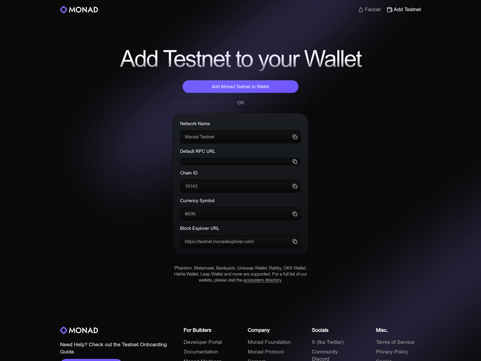 Screenshot of faucet-monad.bet