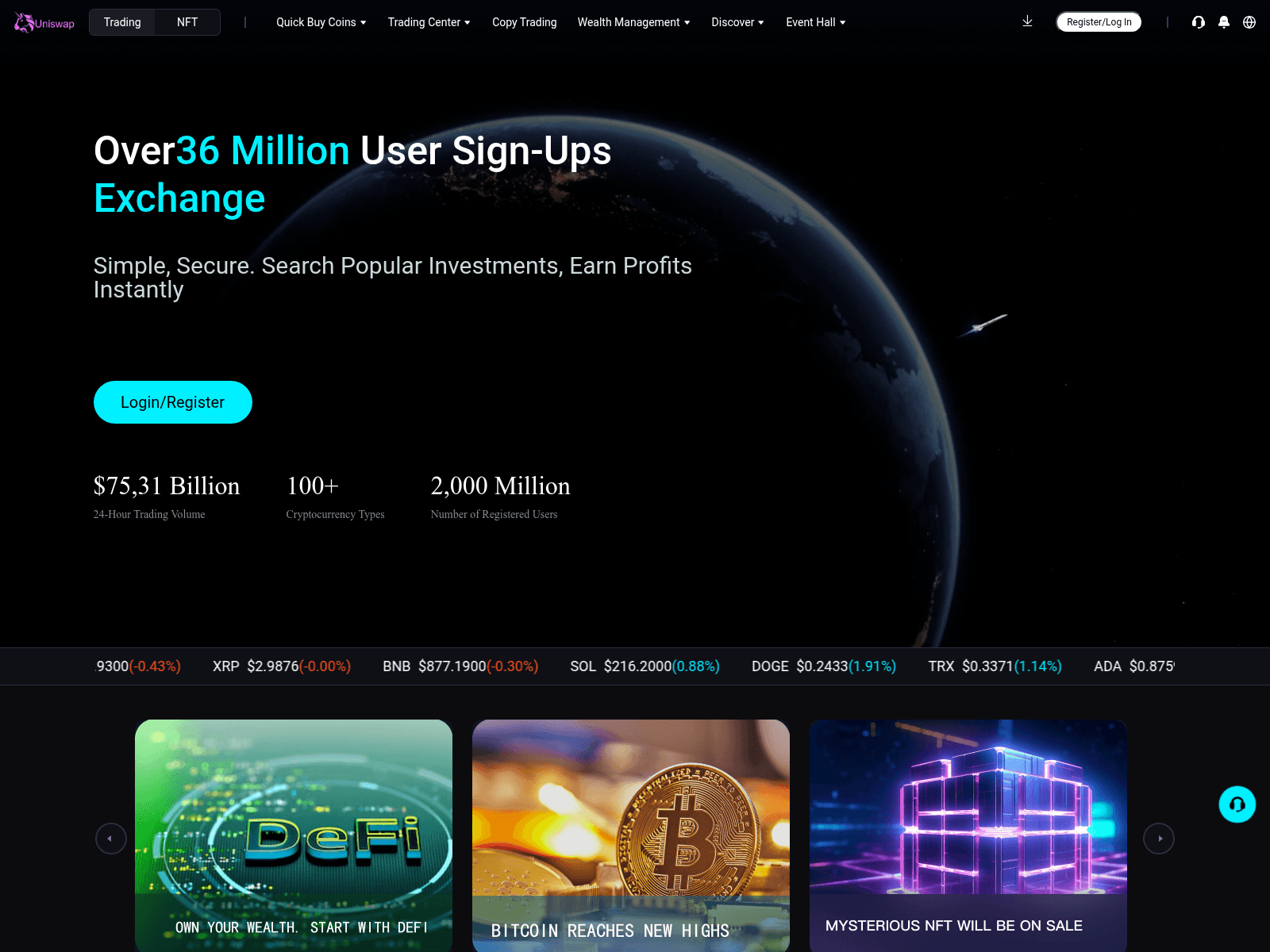 Screenshot of www.bituniswap.com