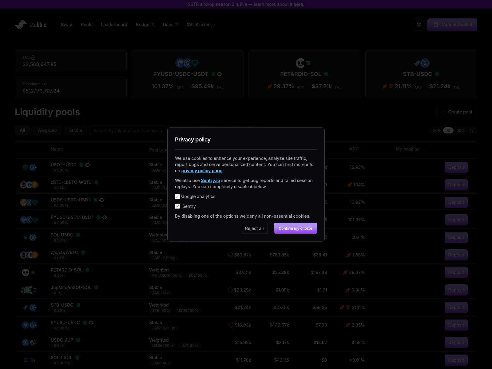 Screenshot of stabble.exchange