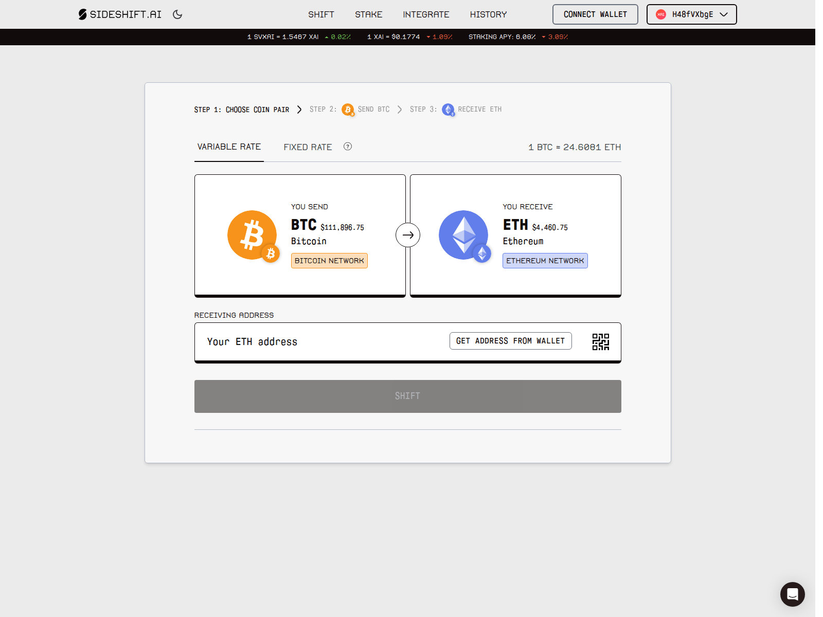 Screenshot of sideshift.online