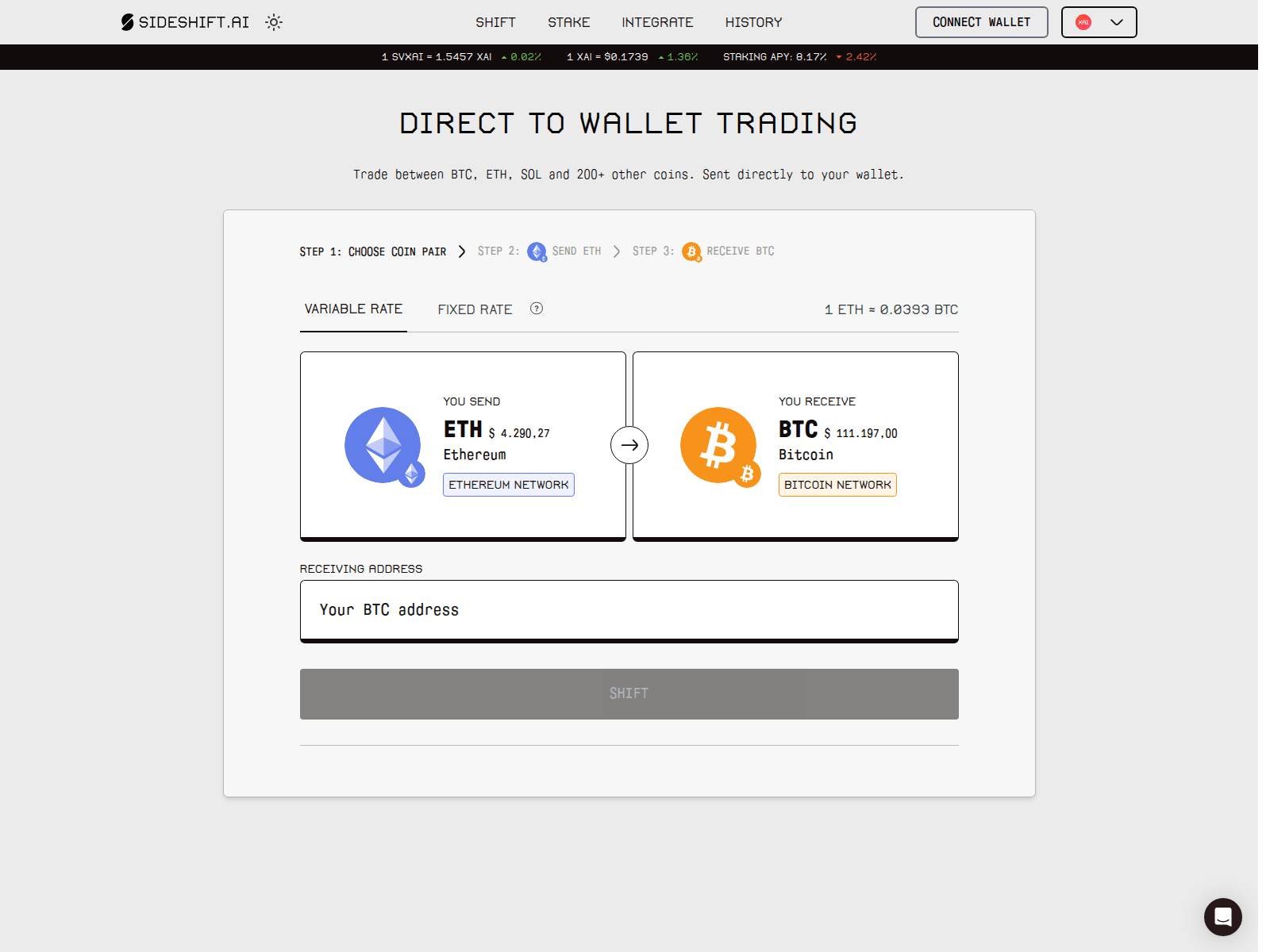 Screenshot of sideshift-app.com