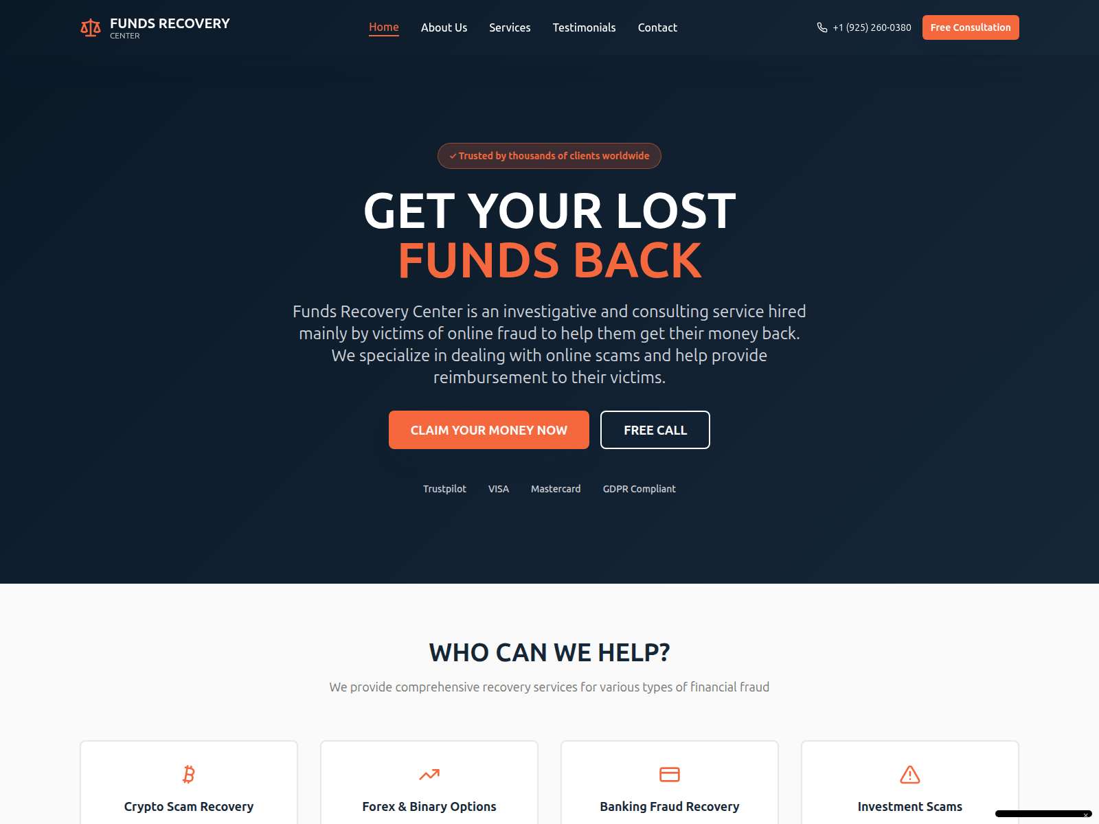Screenshot of fundsrecoverycenter.com