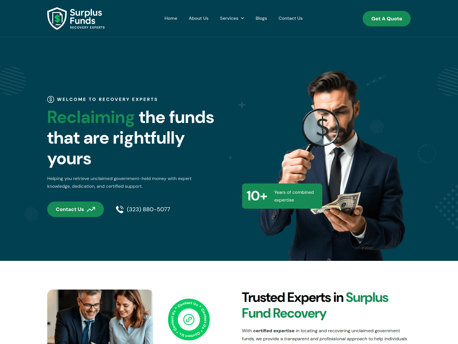 Screenshot of surplusfundsrecoveryexperts.com