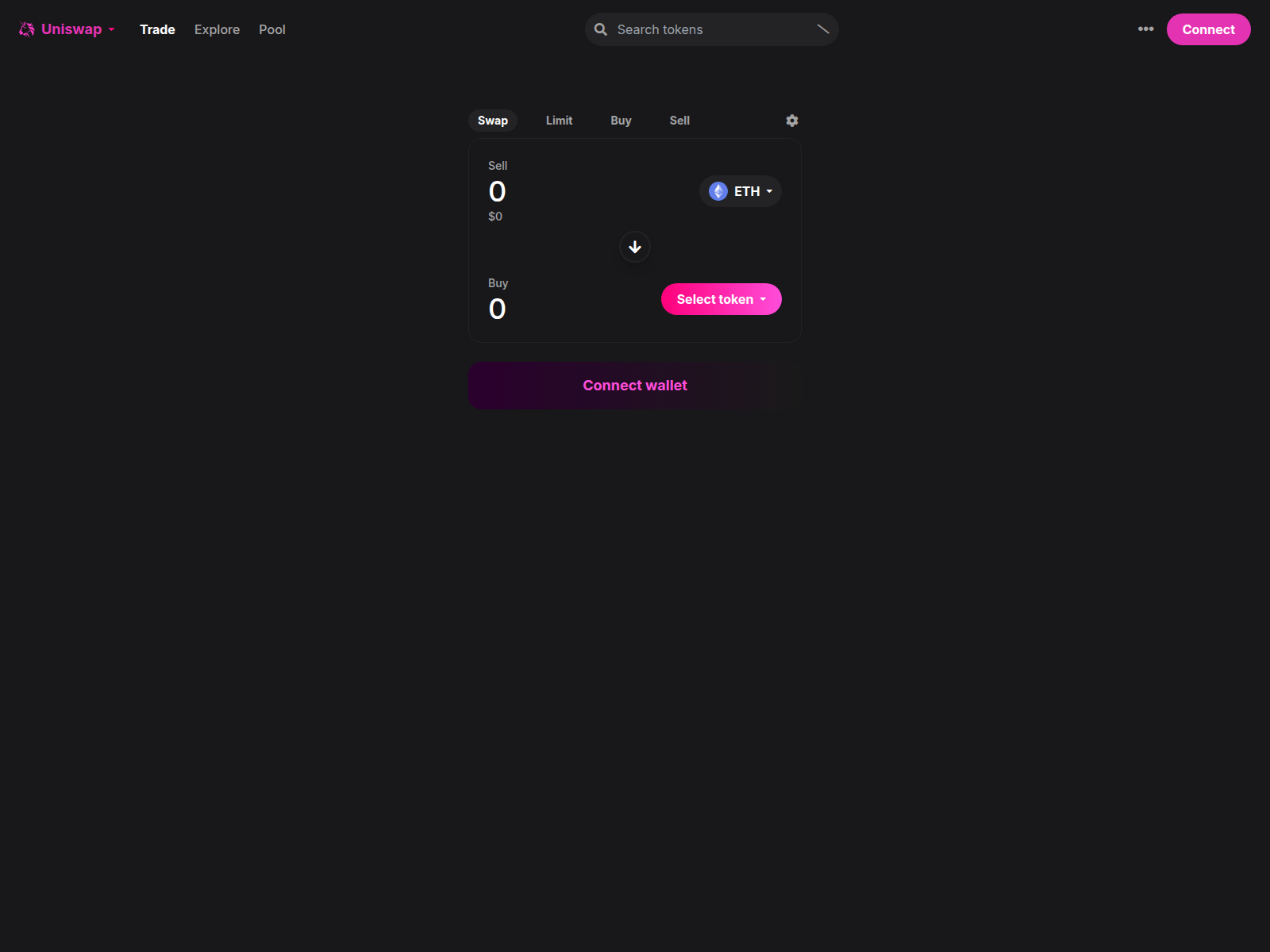 Screenshot of app.u.niswap.exchange