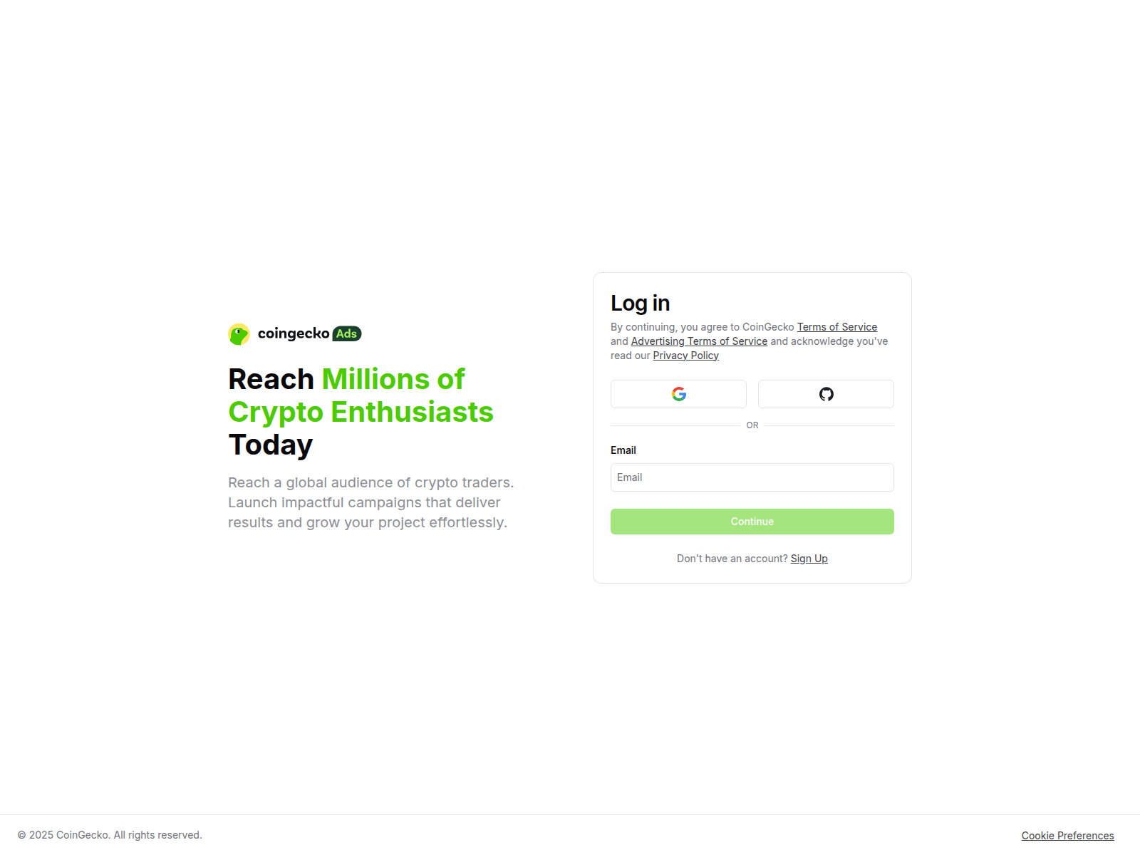 Screenshot of self-serve-ads.coingecko.xyz