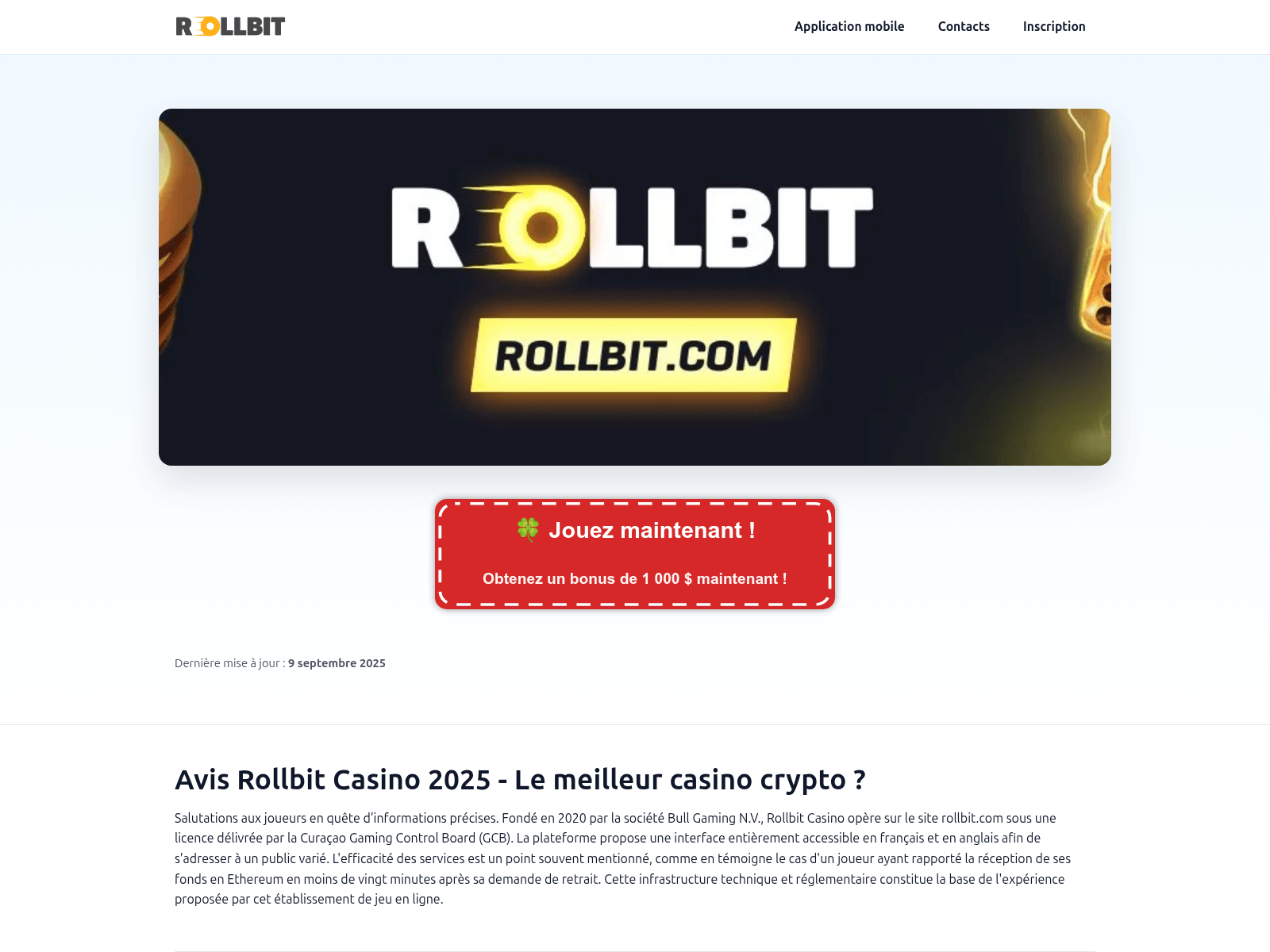 Screenshot of rollbitcasinobonus.fr