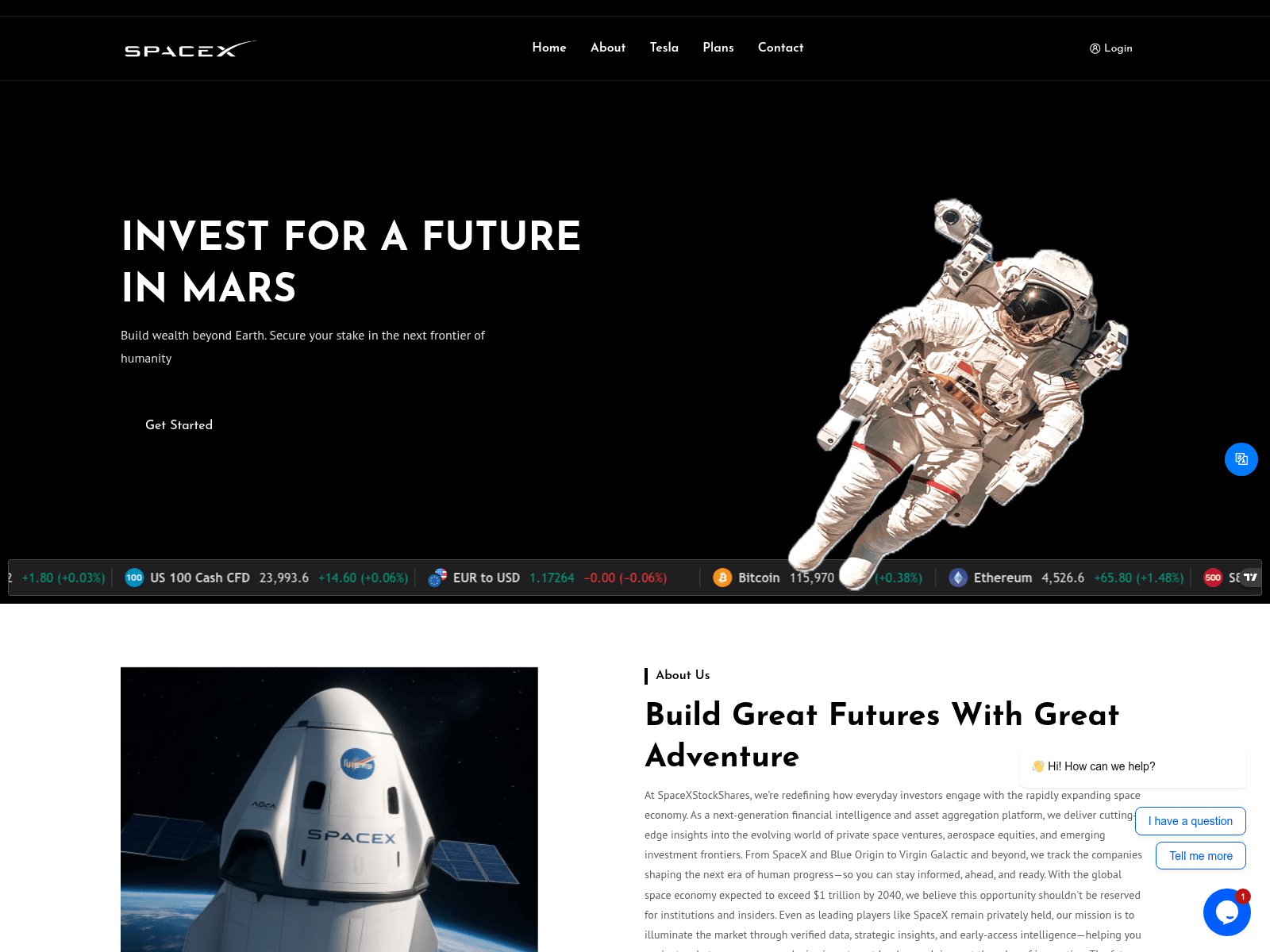 Screenshot of spacexstockshares.com