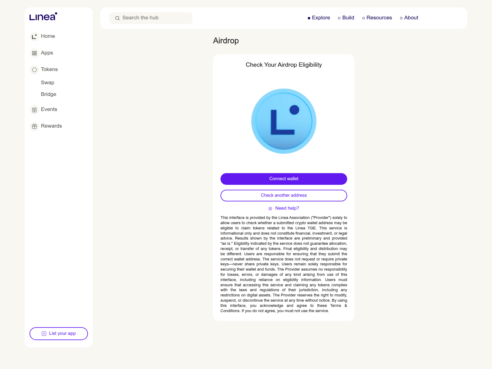 Screenshot of linea-eligibility.pages.dev