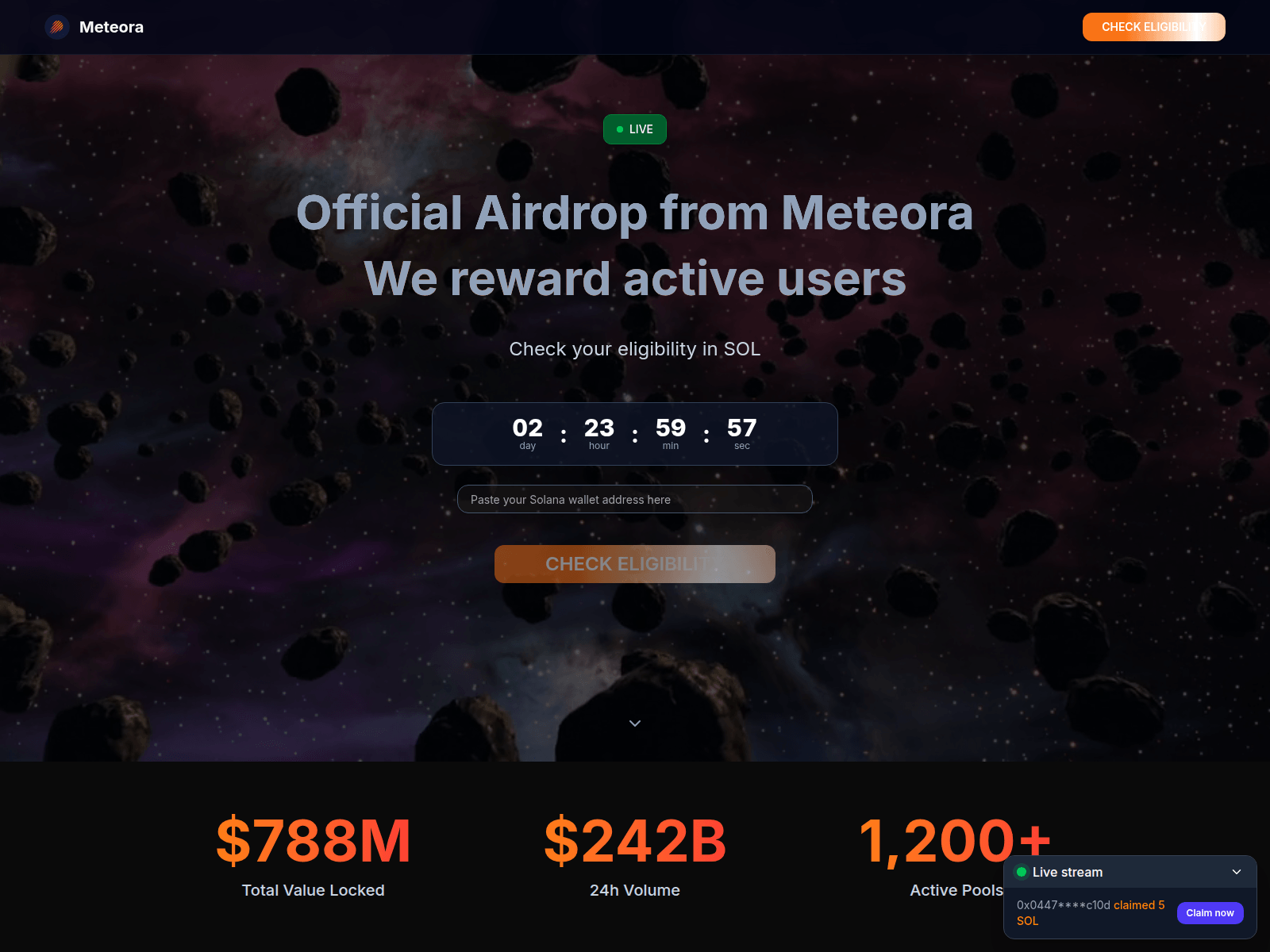 Screenshot of meteora-eligibility.online