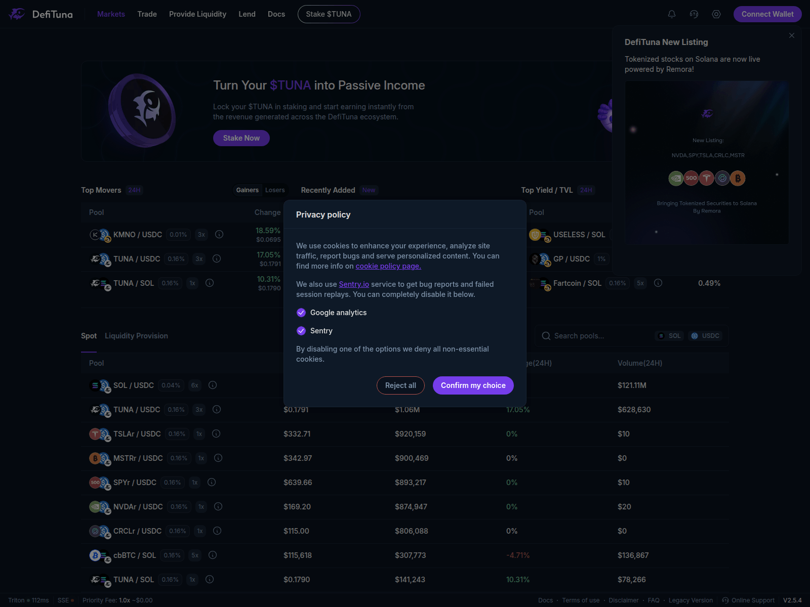 Screenshot of defituna.exchange