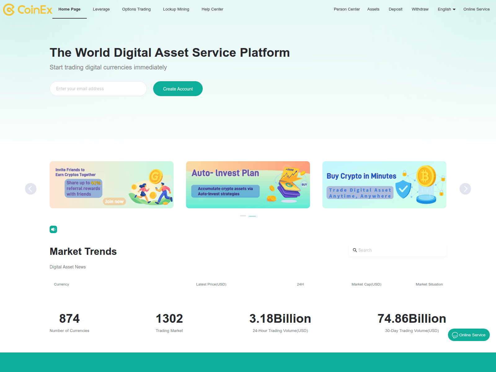 Screenshot of coinex.vu