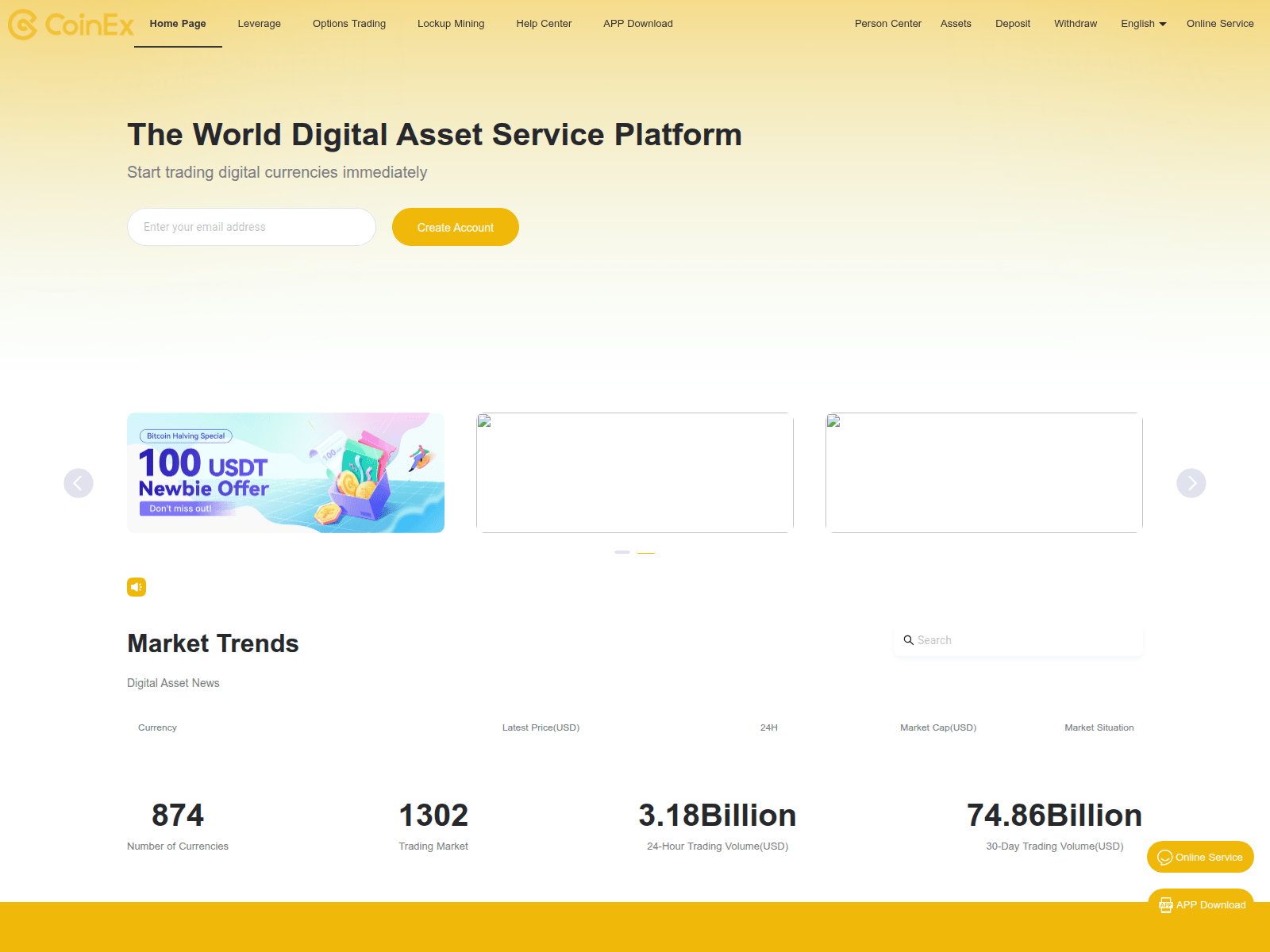 Screenshot of coinex.run