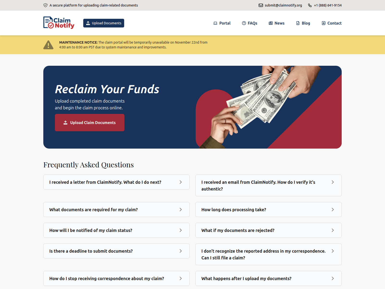Screenshot of claims-notify.com