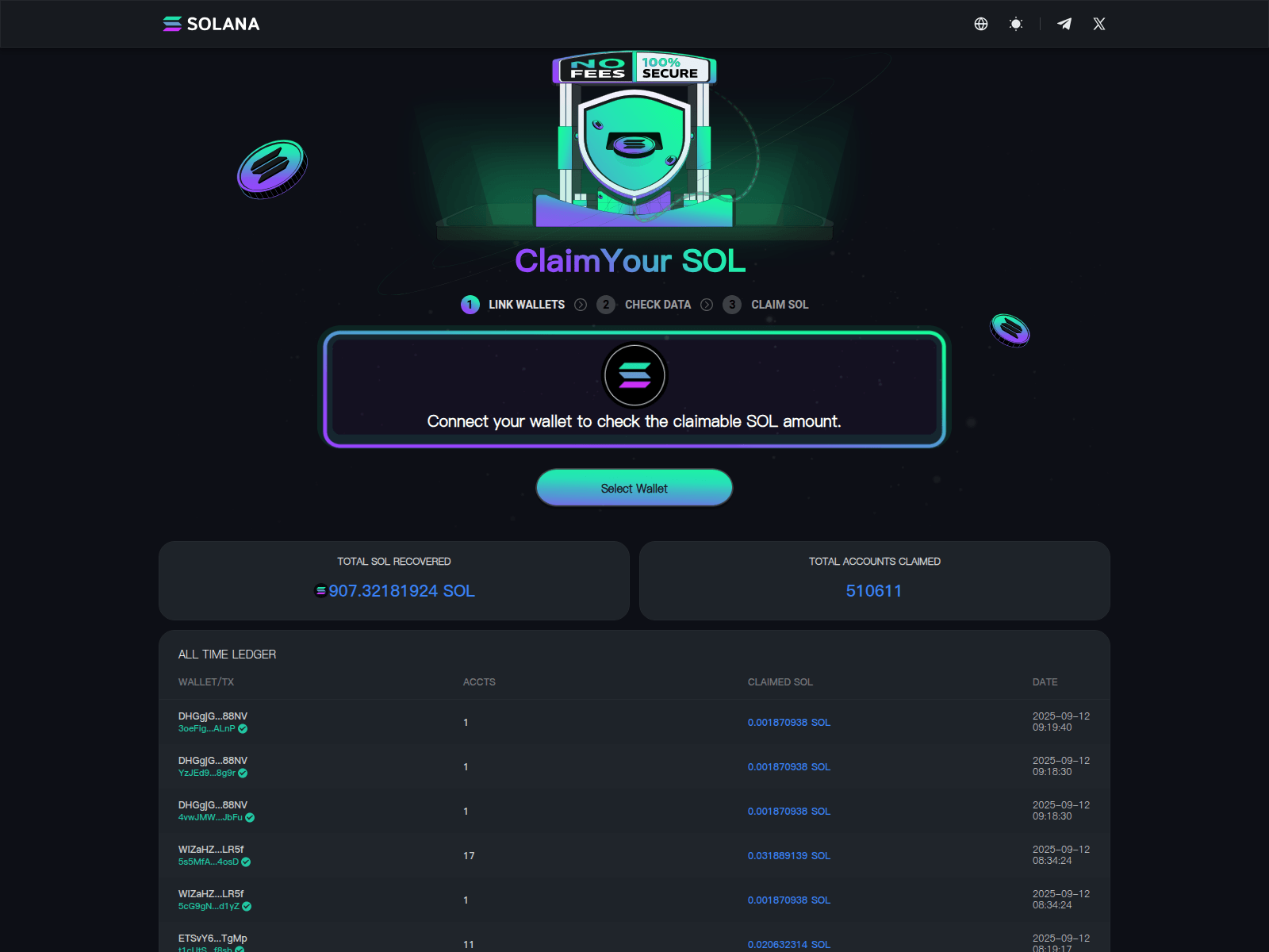 Screenshot of claimyoursol.app