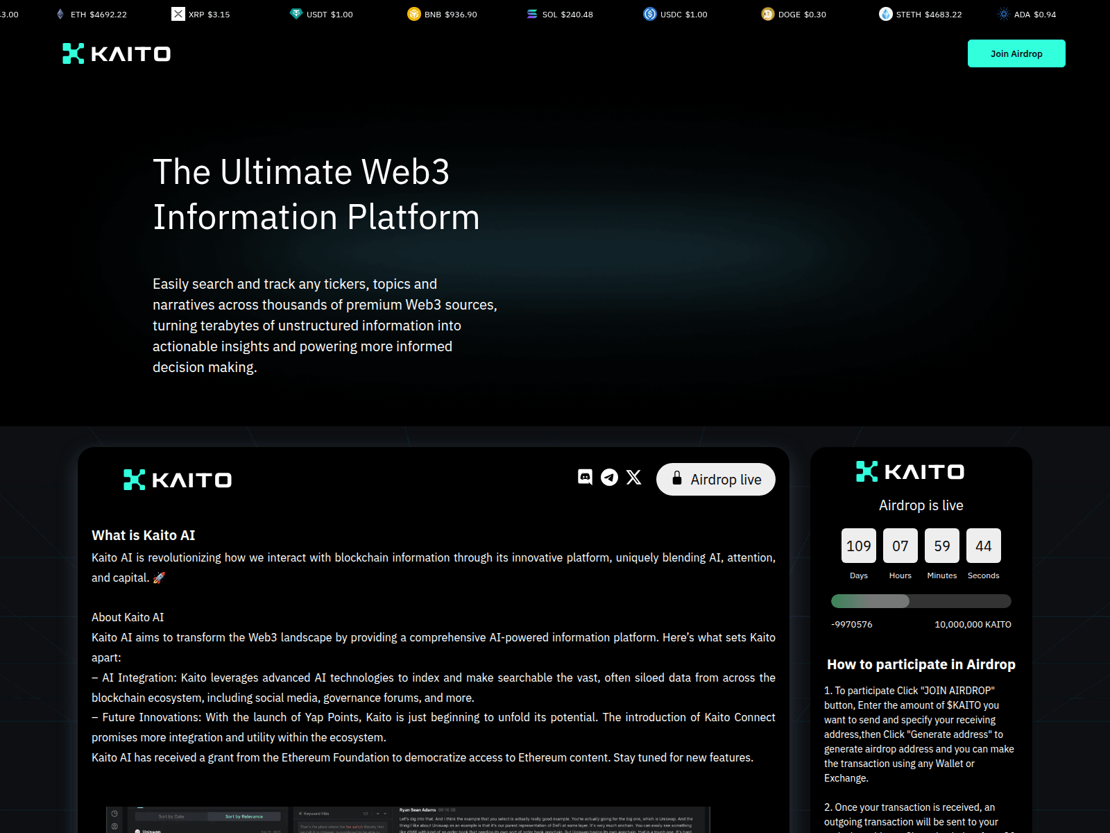 Screenshot of kaitoairdropchallenge.com