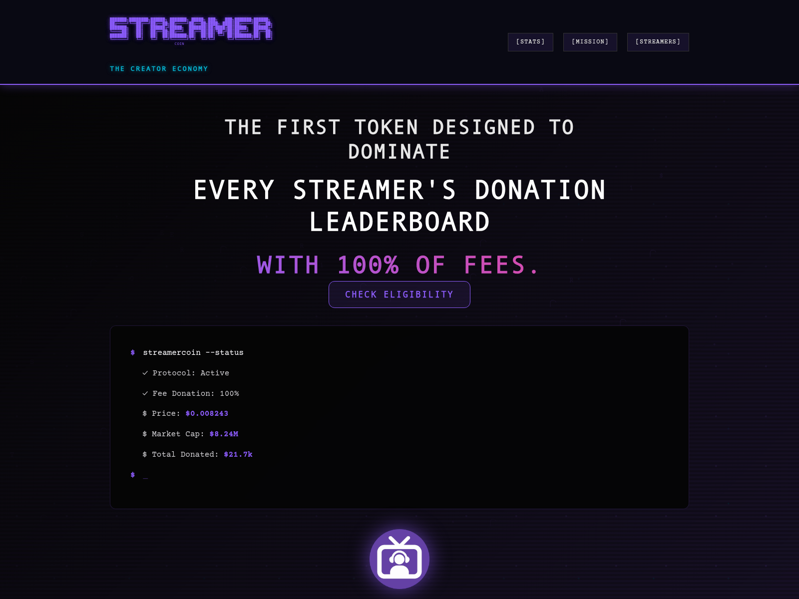 Screenshot of streamercoin.net
