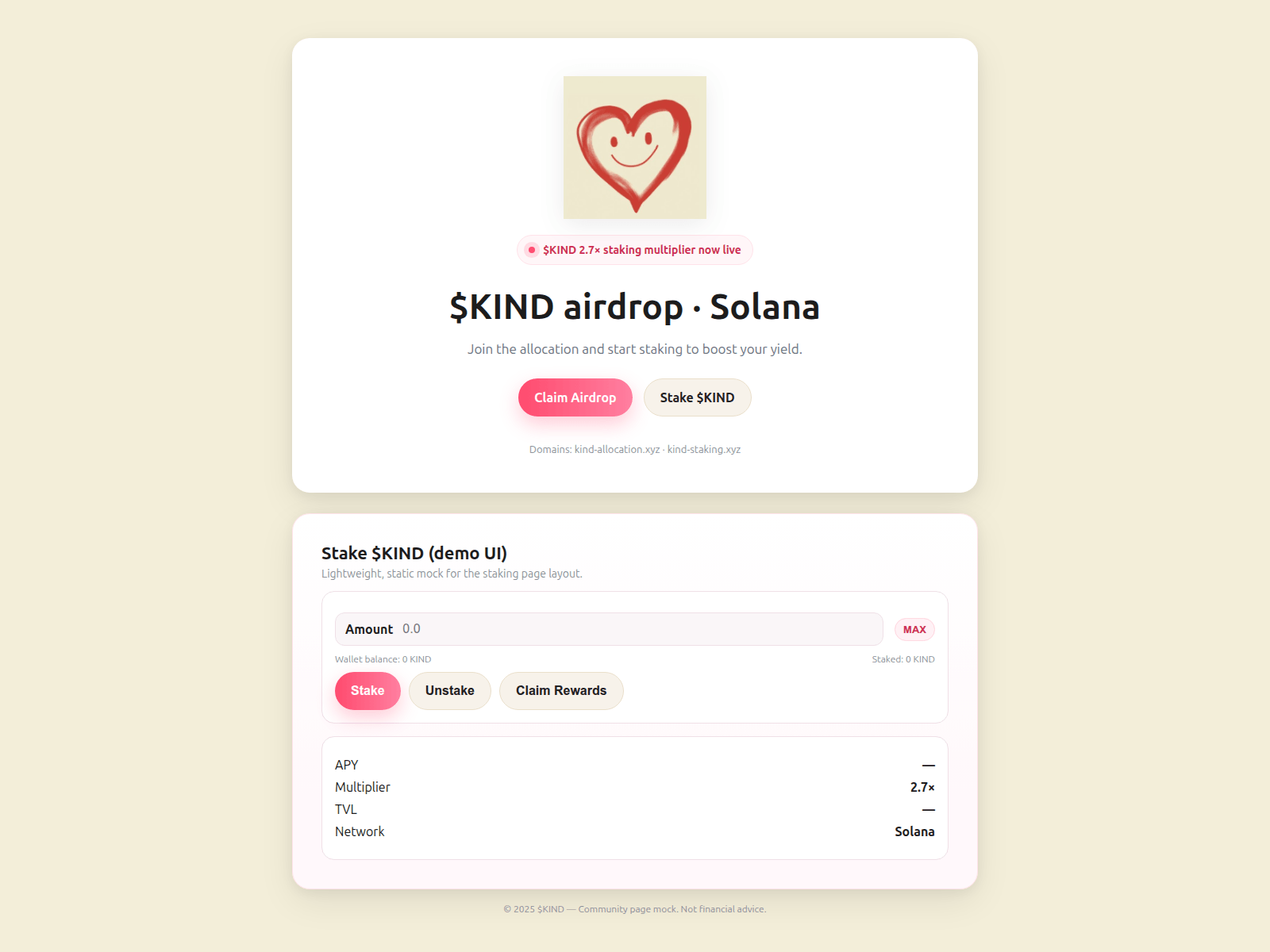 Screenshot of kind-staking.xyz