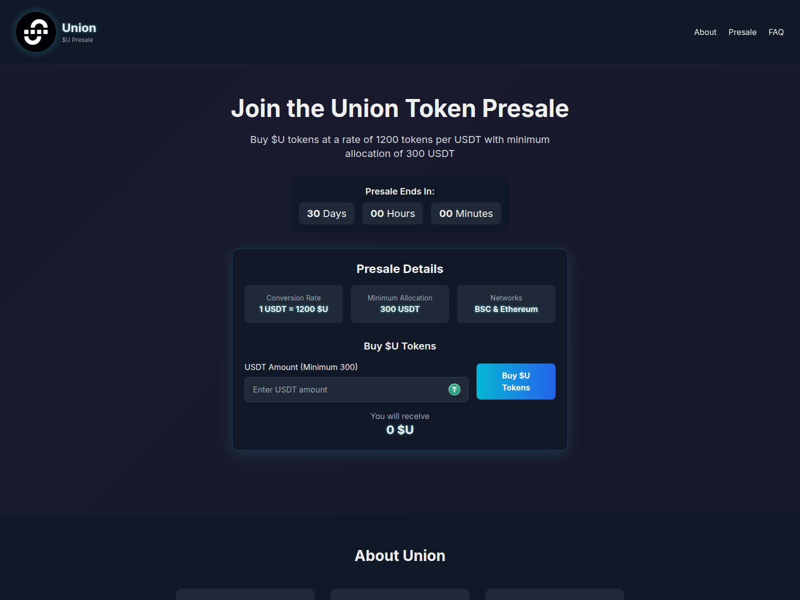 Screenshot of uniontoken.sale
