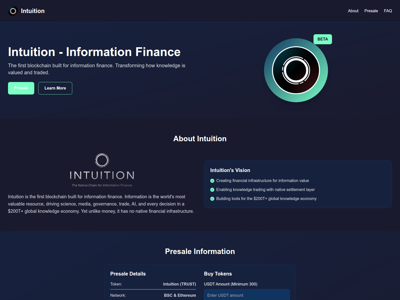 Screenshot of intuitiontoken.sale
