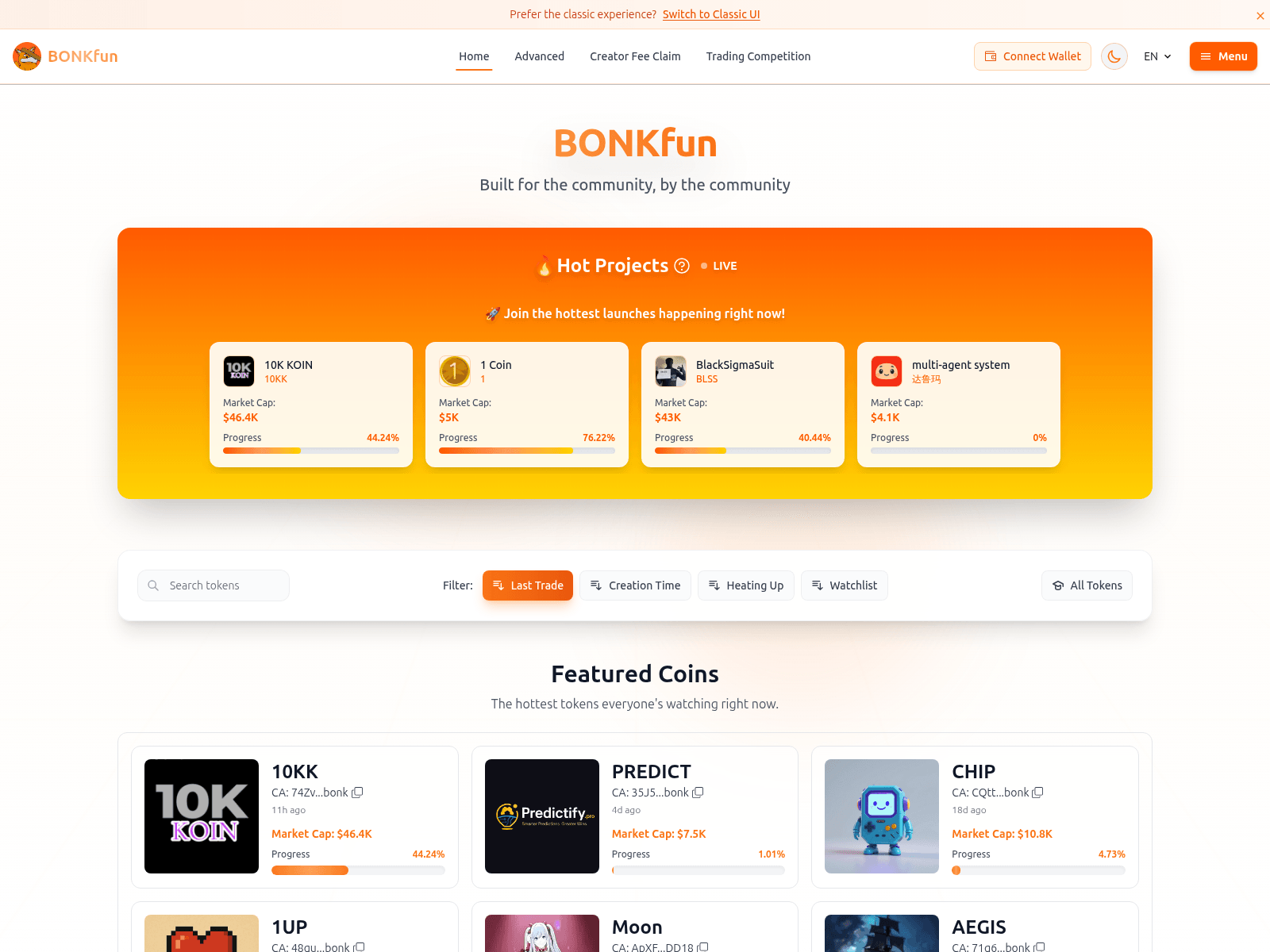 Screenshot of bonkfun.xyz