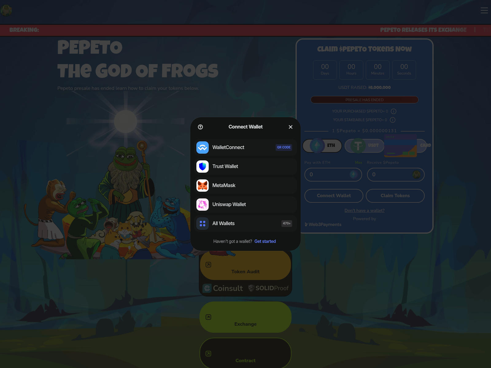 Screenshot of claim-pepeto.io