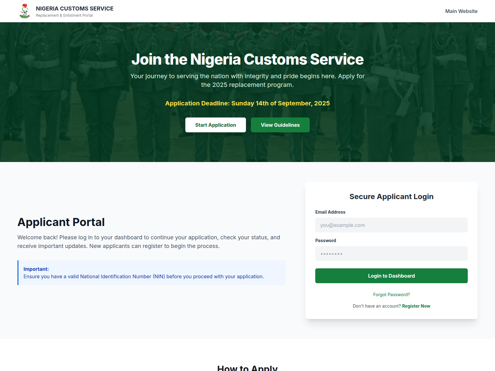 Screenshot of ncsreplacement.org.ng