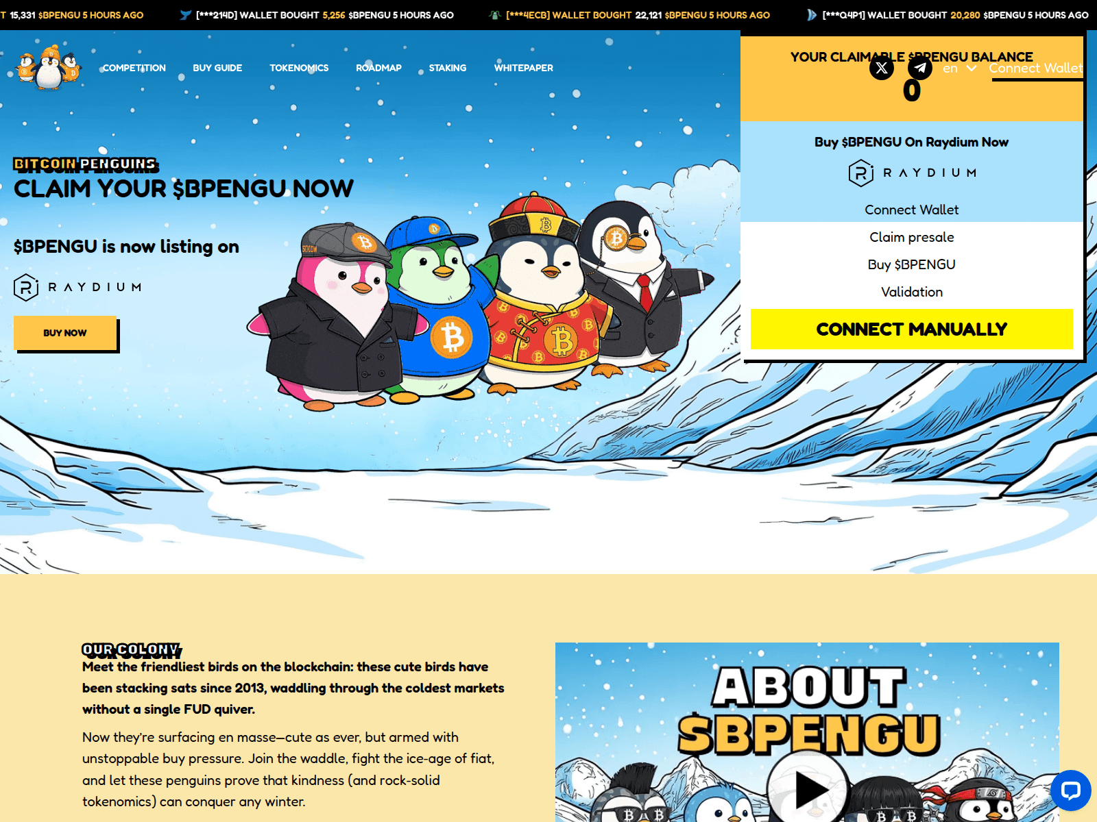Screenshot of bitcoinpenguins.livechainx.xyz