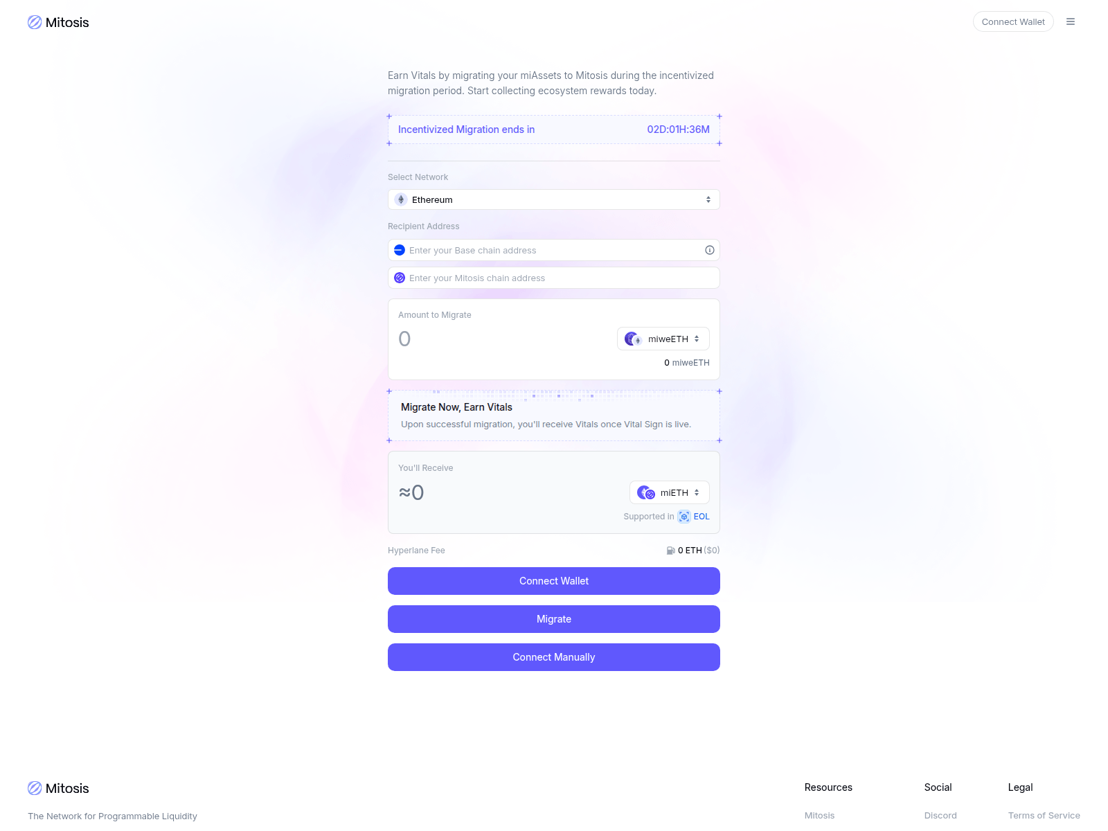 Screenshot of mitosis.migratechain.xyz