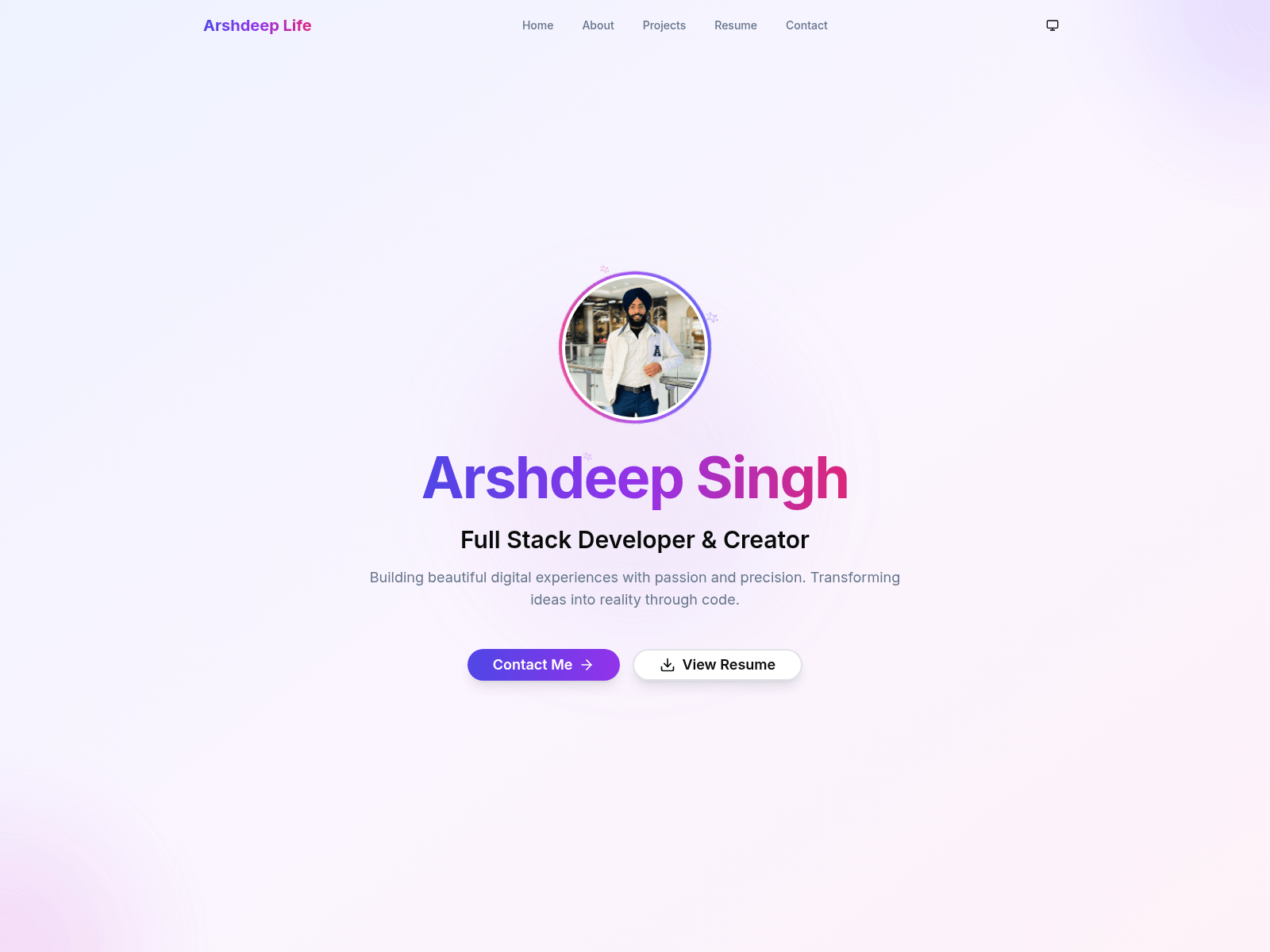 Screenshot of arshdeep.life
