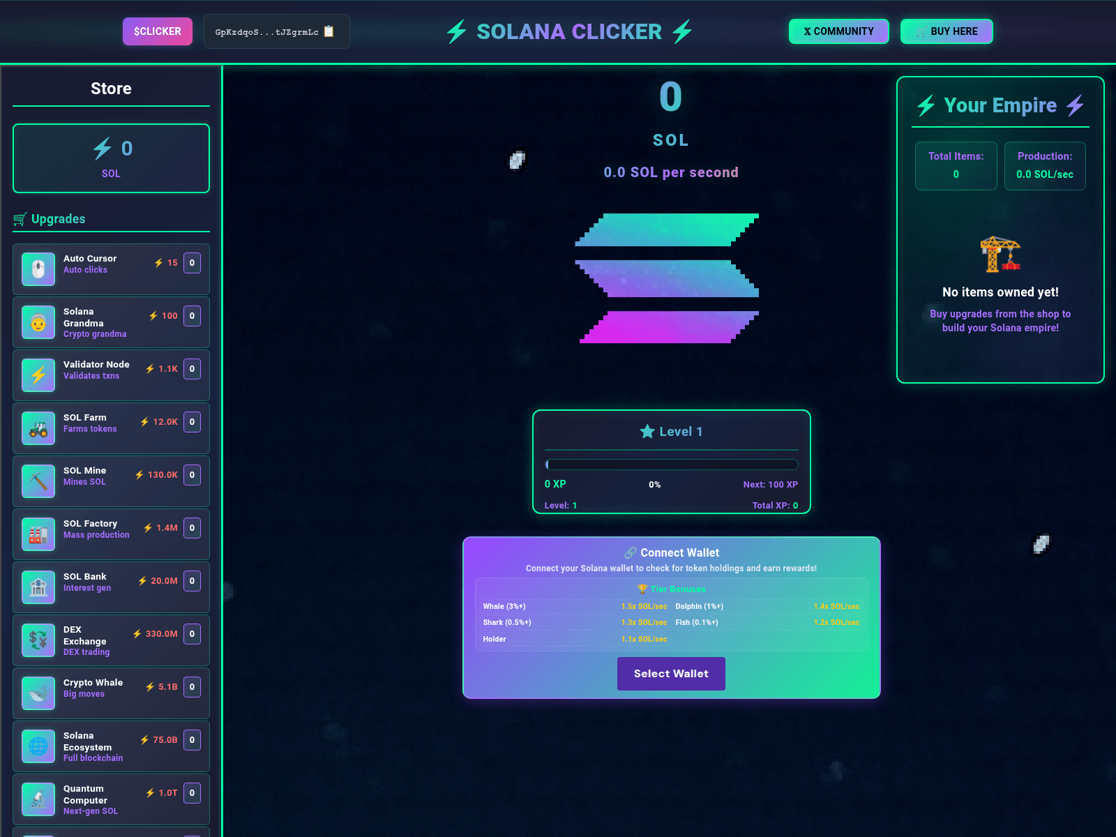 Screenshot of solana-clicker.fun