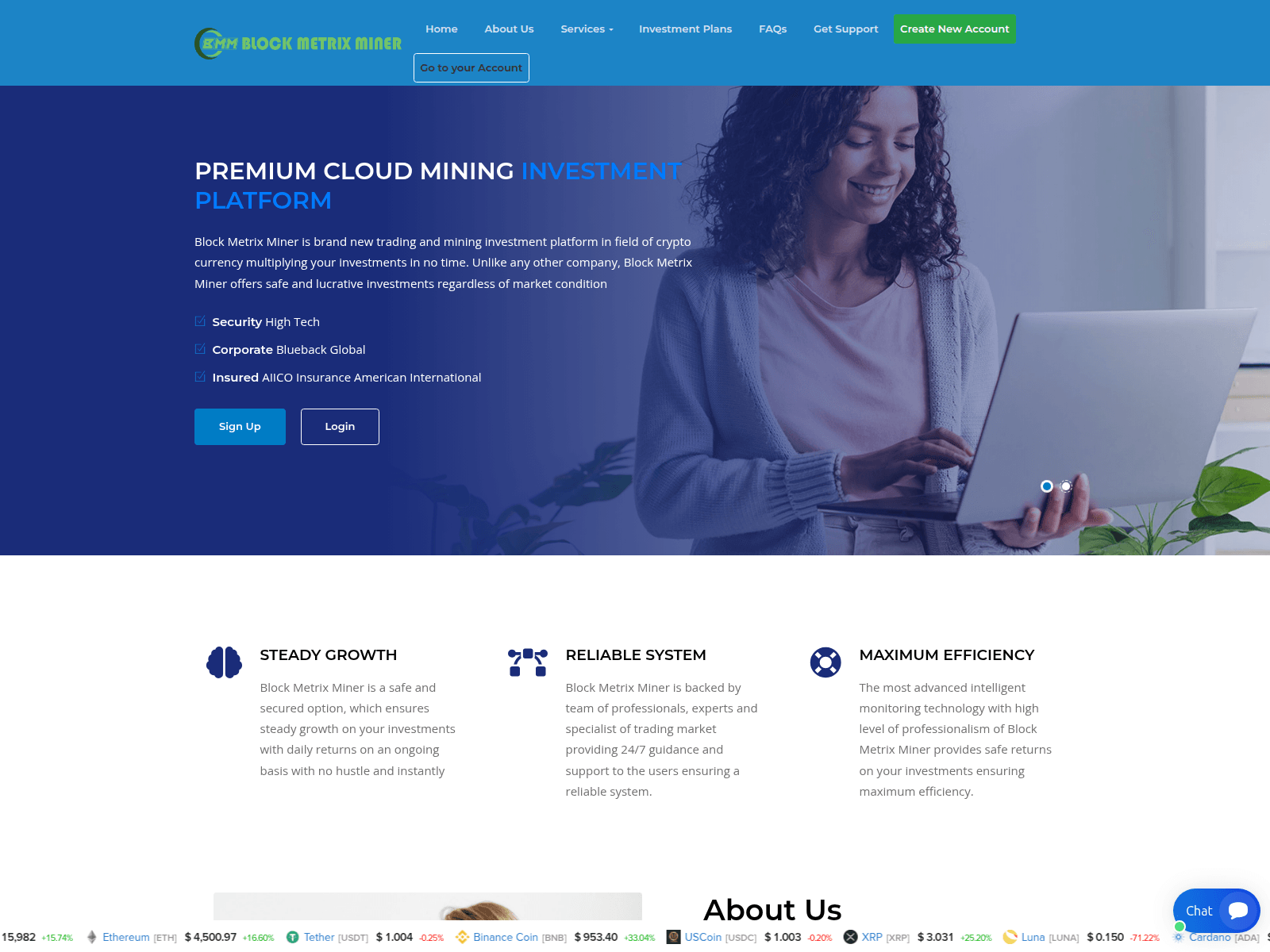 Screenshot of blockmetrixminers.org