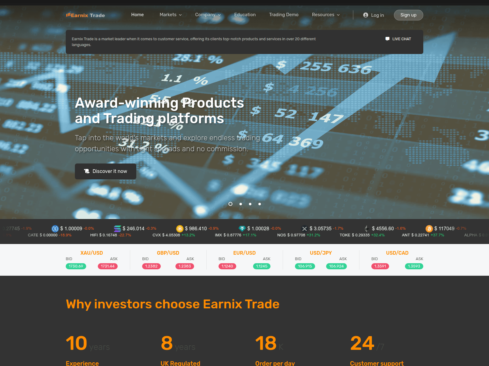 Screenshot of earnixtrades.com