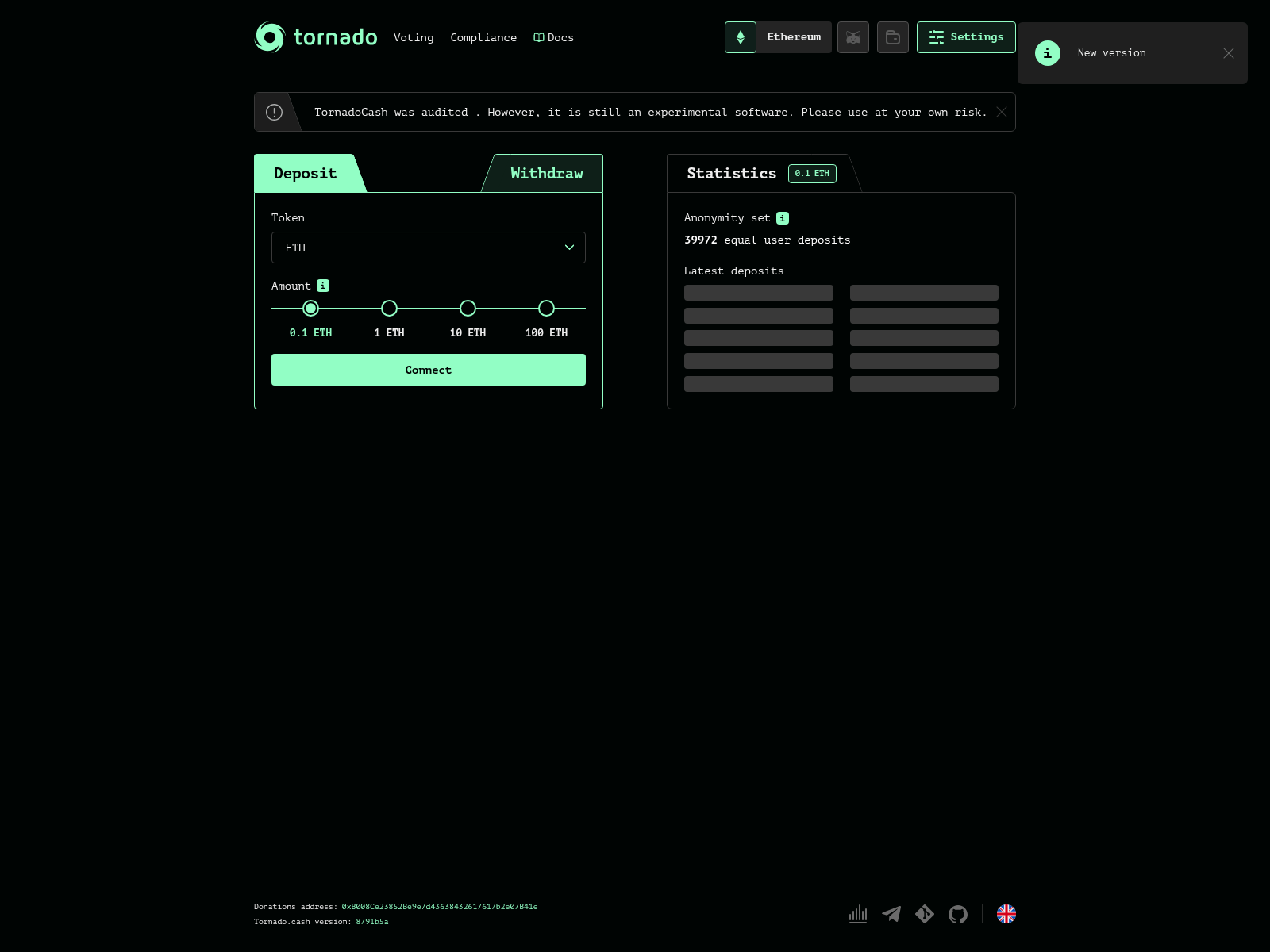 Screenshot of toenado.cash