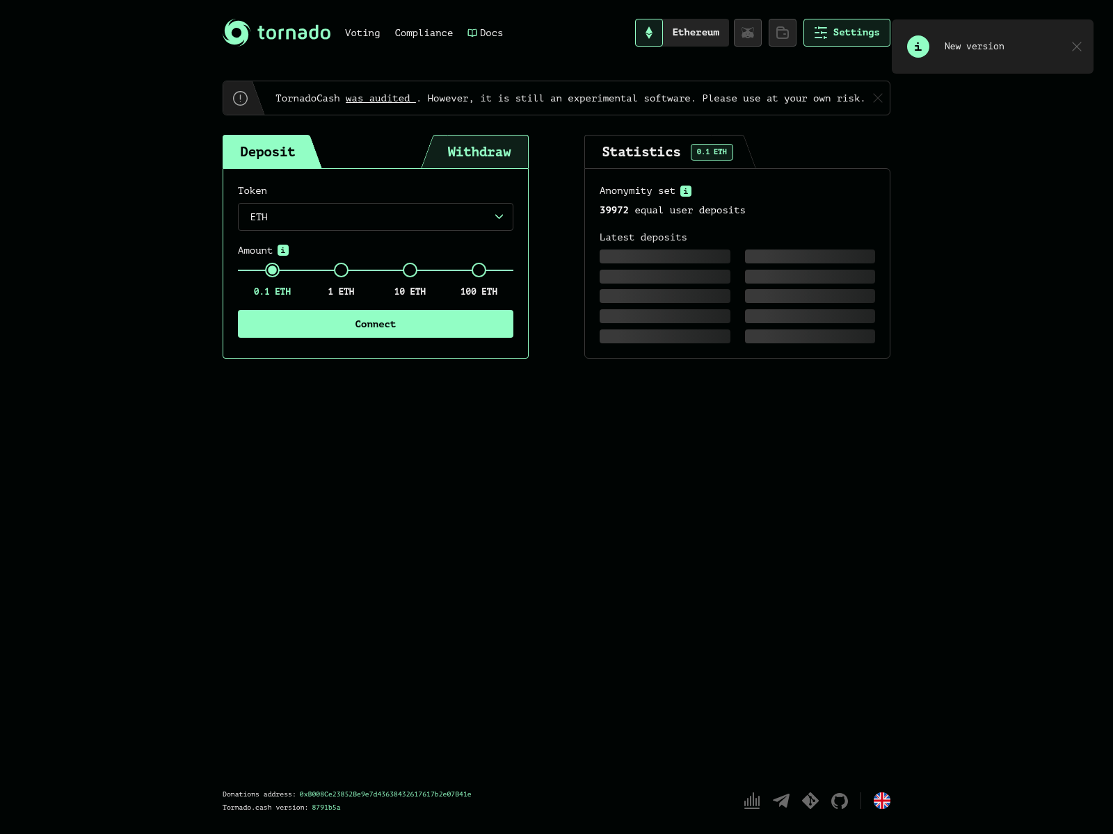Screenshot of todnado.cash