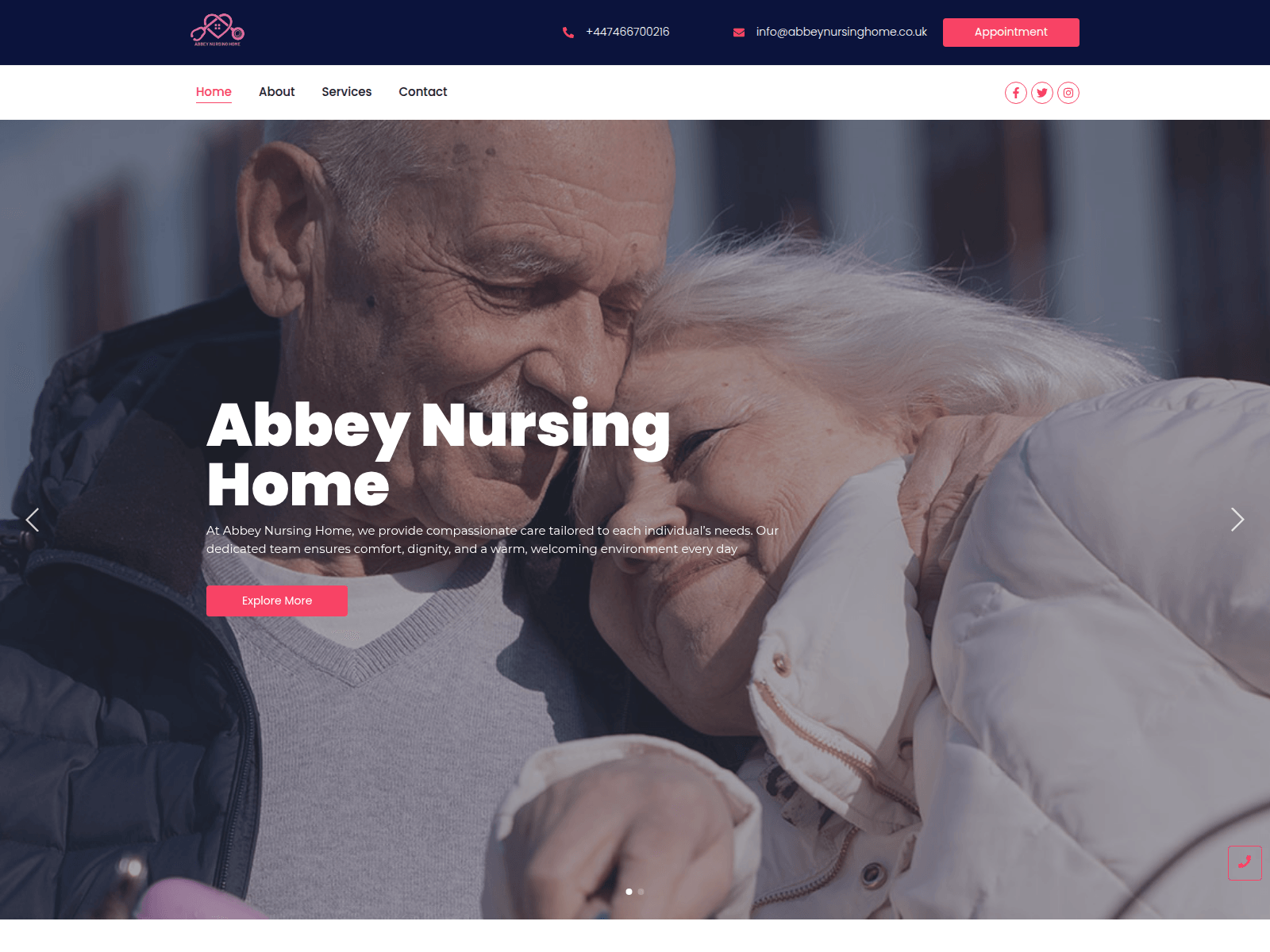 Screenshot of abbeynursinghome.co.uk