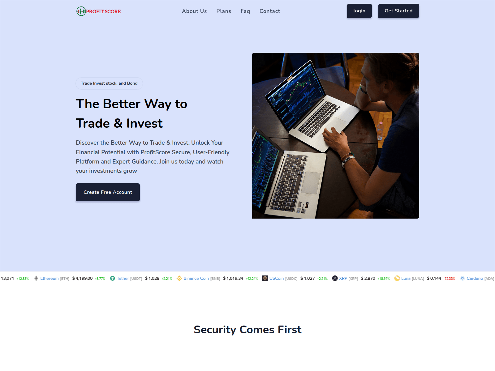 Screenshot of account.profitscoreltd.com