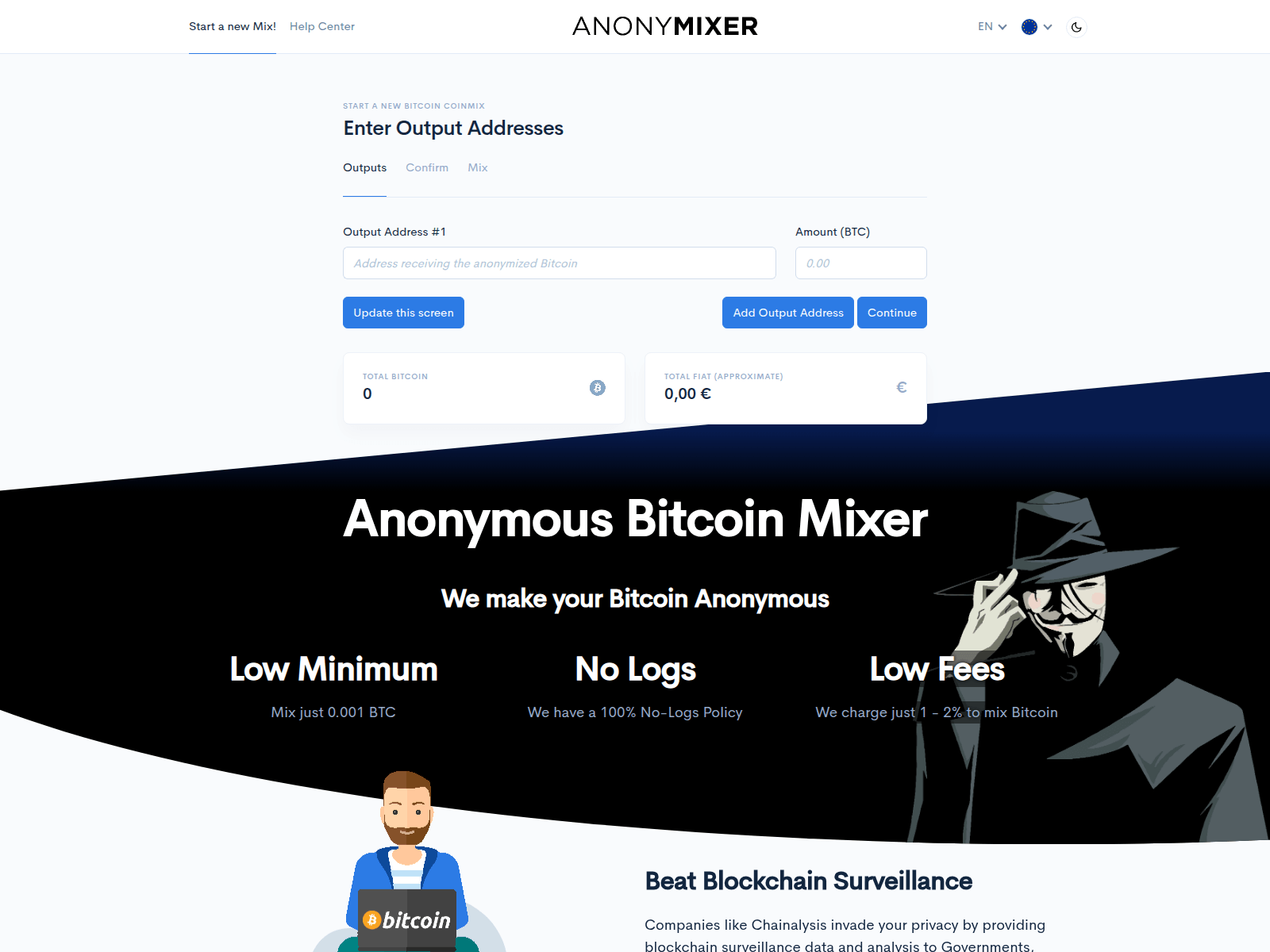 Screenshot of anonymixer.biz