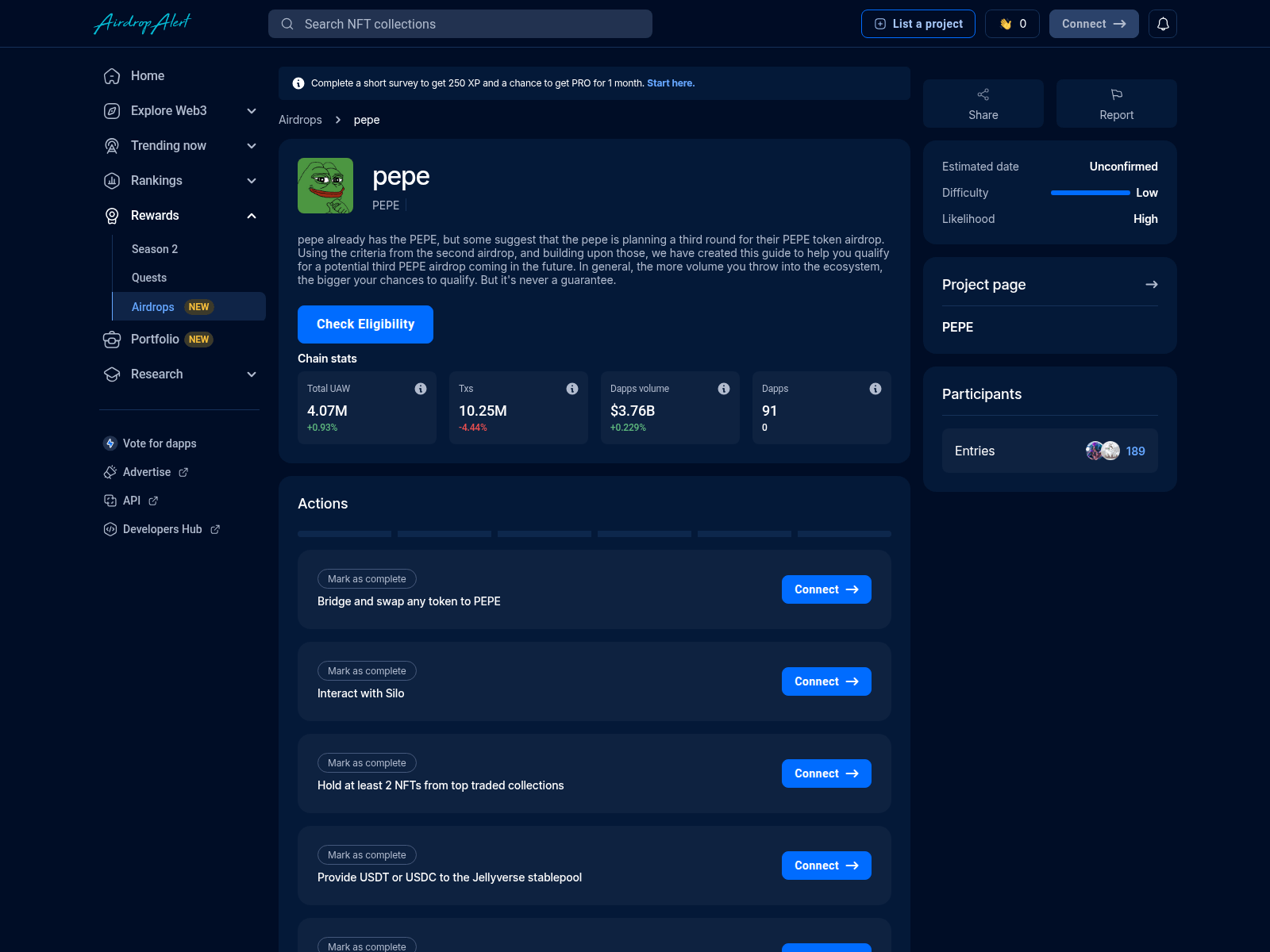 Screenshot of pepe.airdropalert.cfd