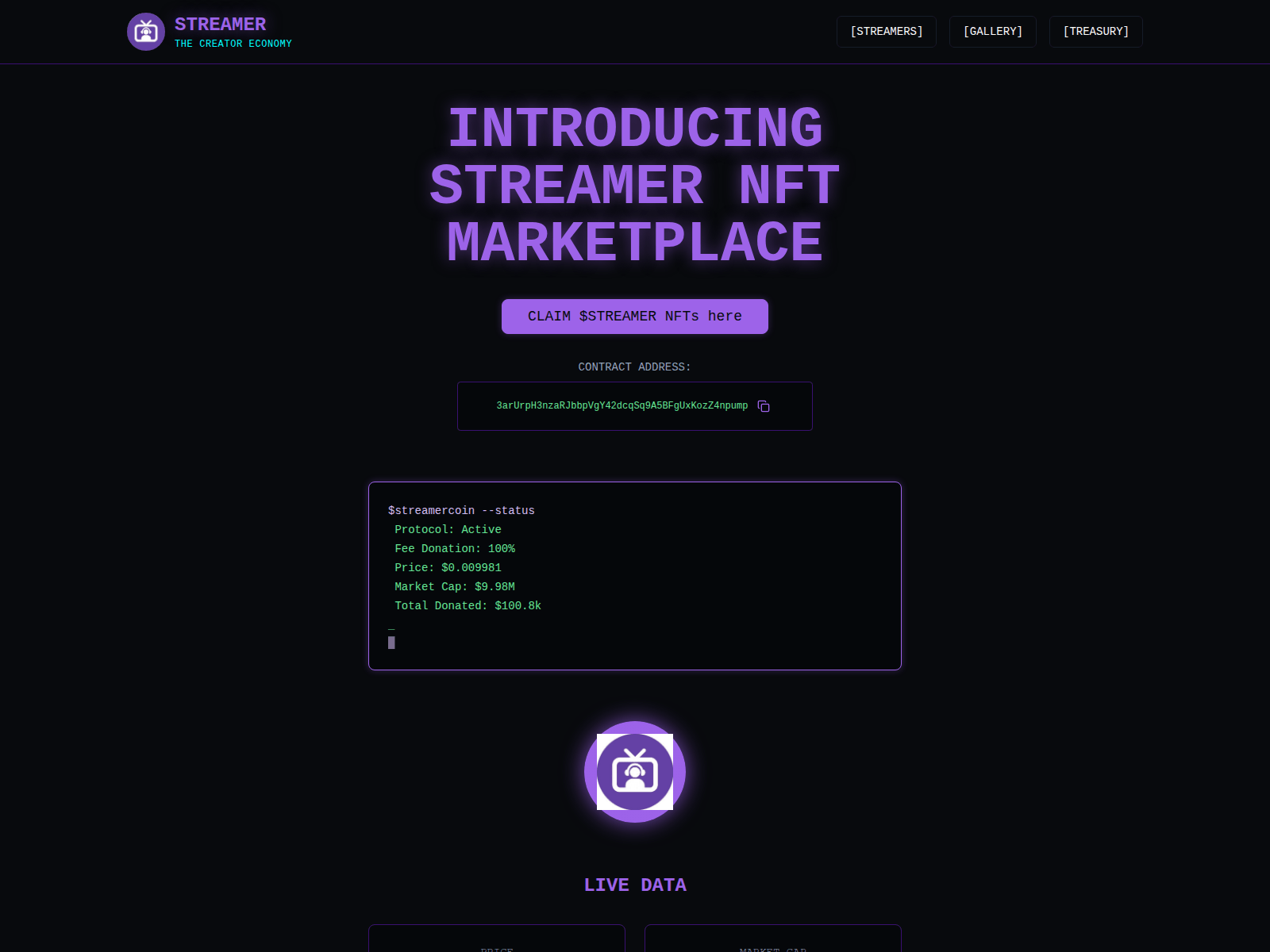 Screenshot of streamernft.com