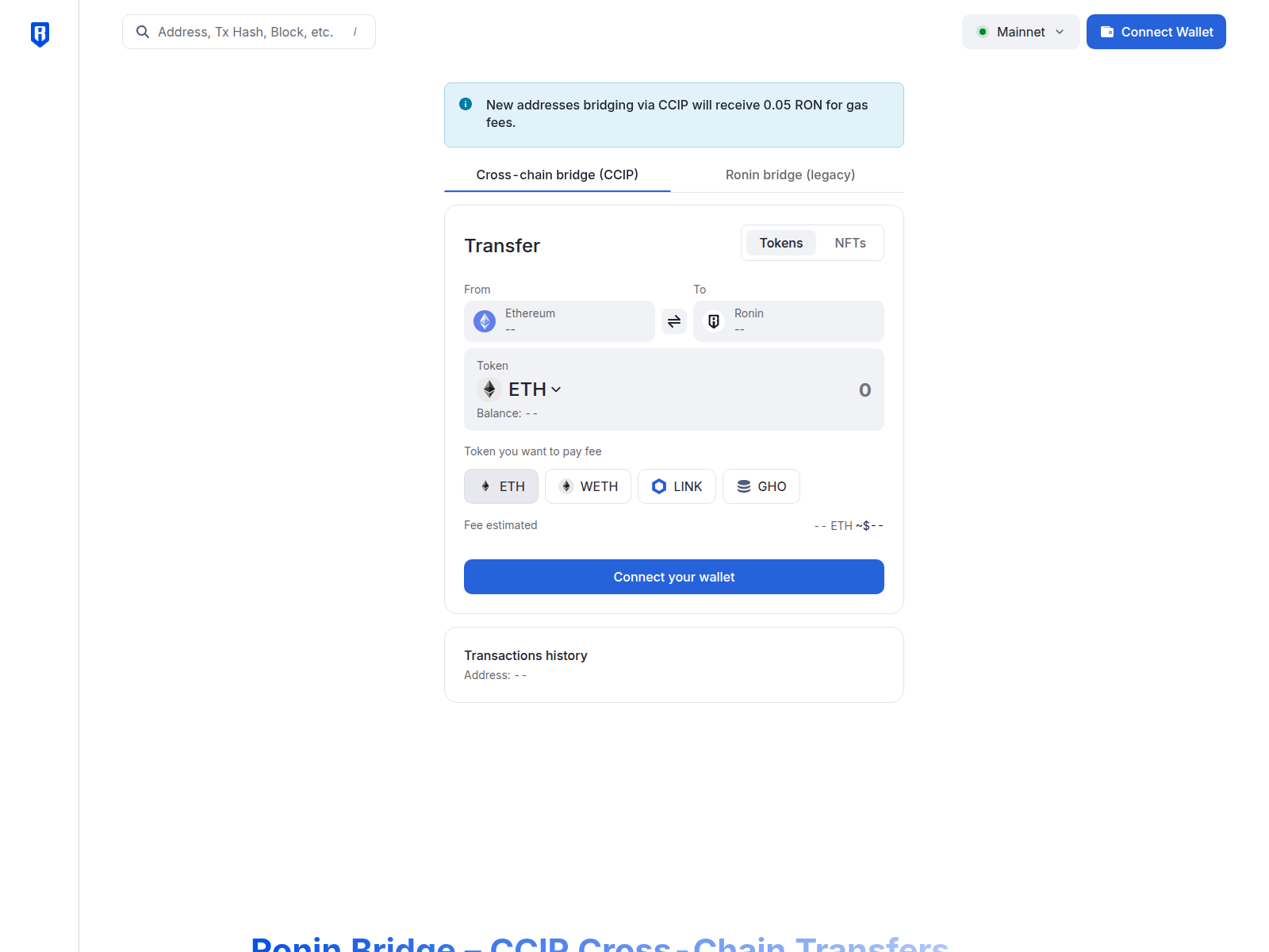 Screenshot of bridge-ronin.onweb3.network