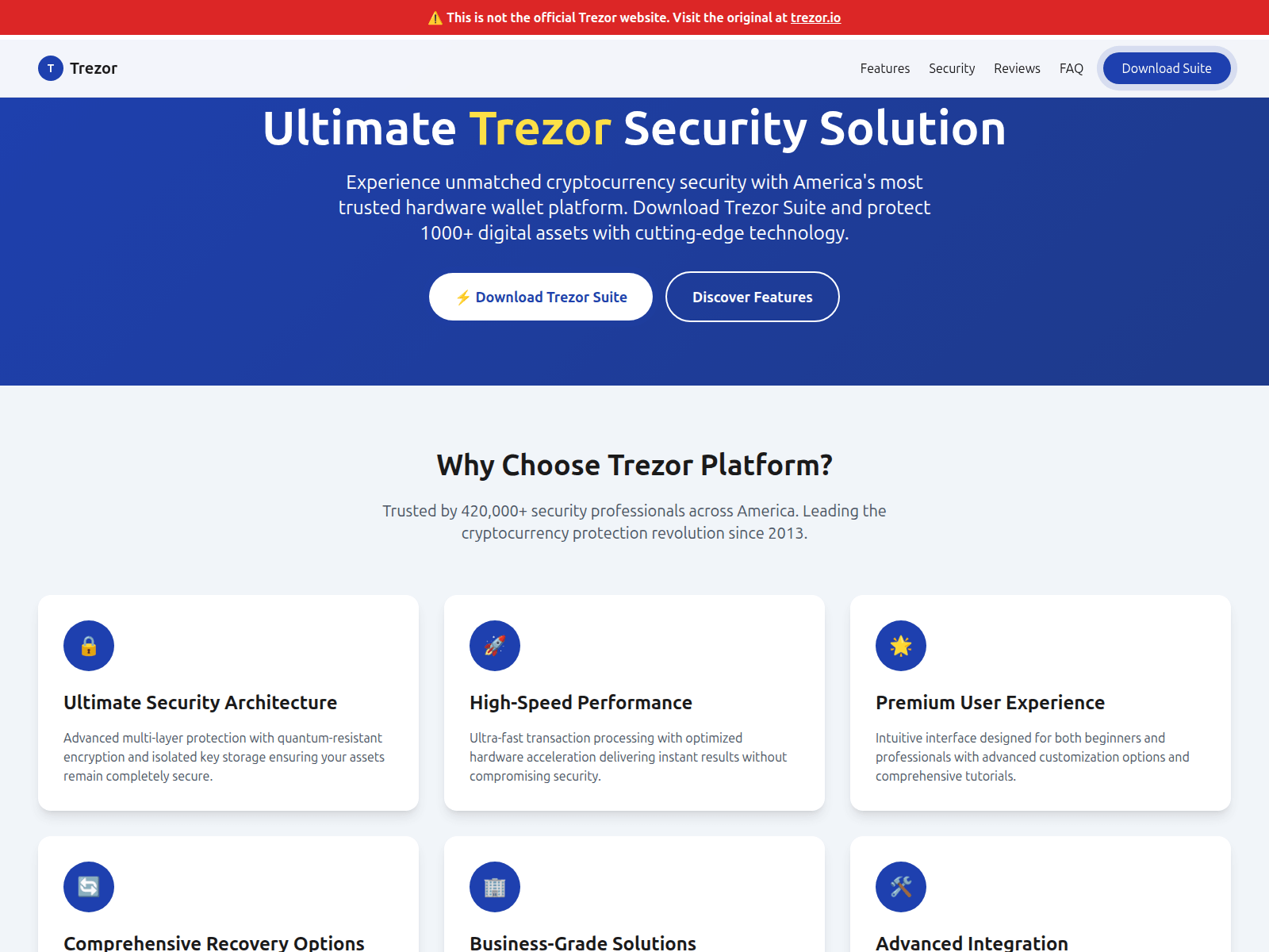 Screenshot of trezor.us.com