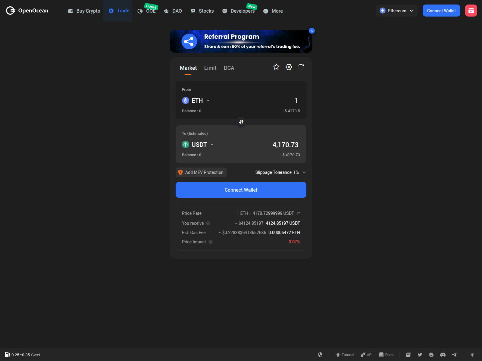 Screenshot of wallet-openocean.com